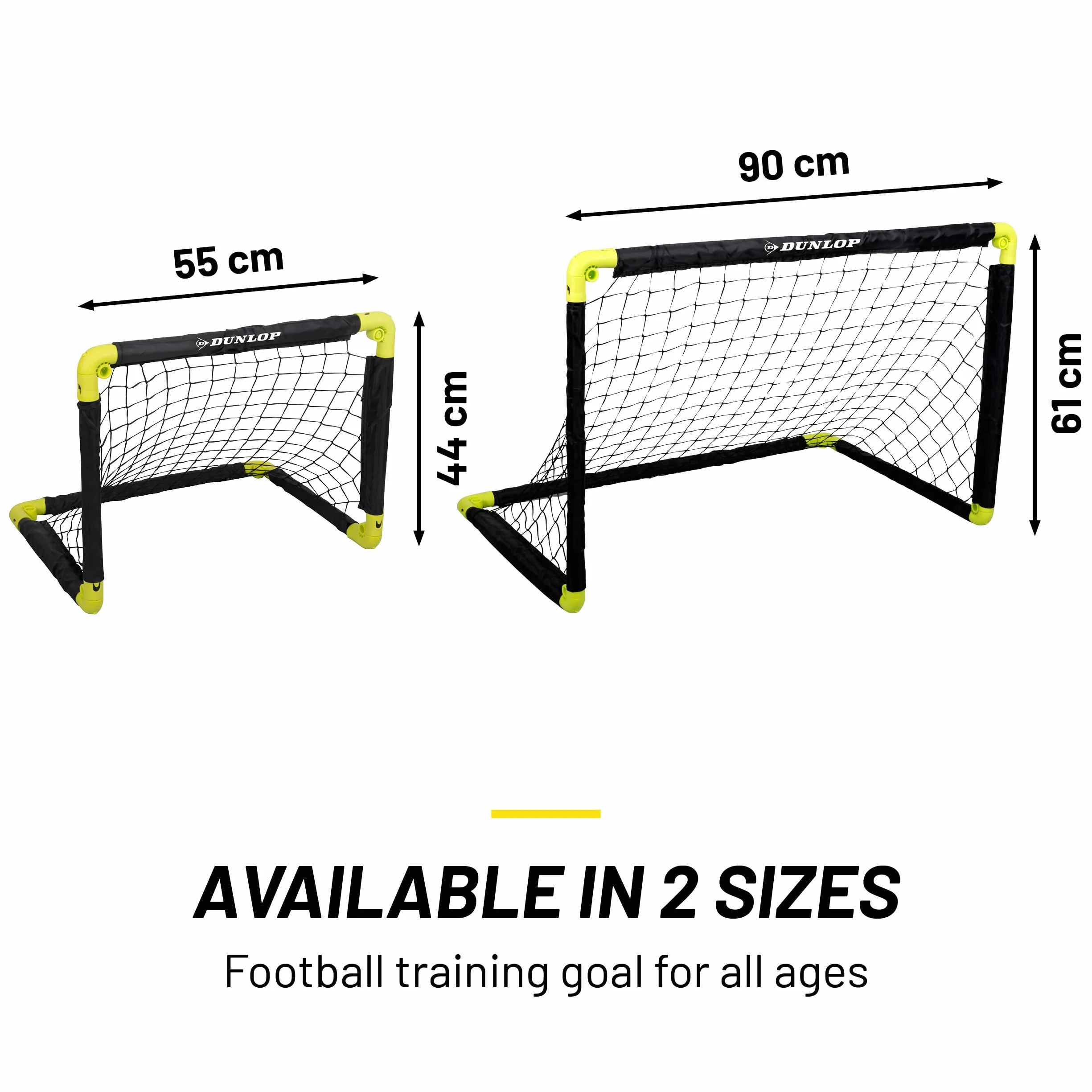 Dunlop Porta da calcio 50 x 44 x 44 cm Set di 2 Mini porta pieghevole Nero Giallo