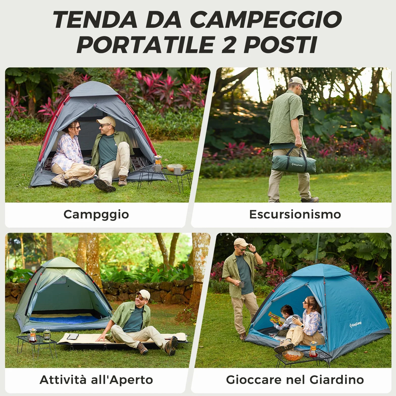 KingCamp Tenda da Campeggio 2-3 Persone Impermeabile 3000mm Ultraleggera 210x180x130 cm