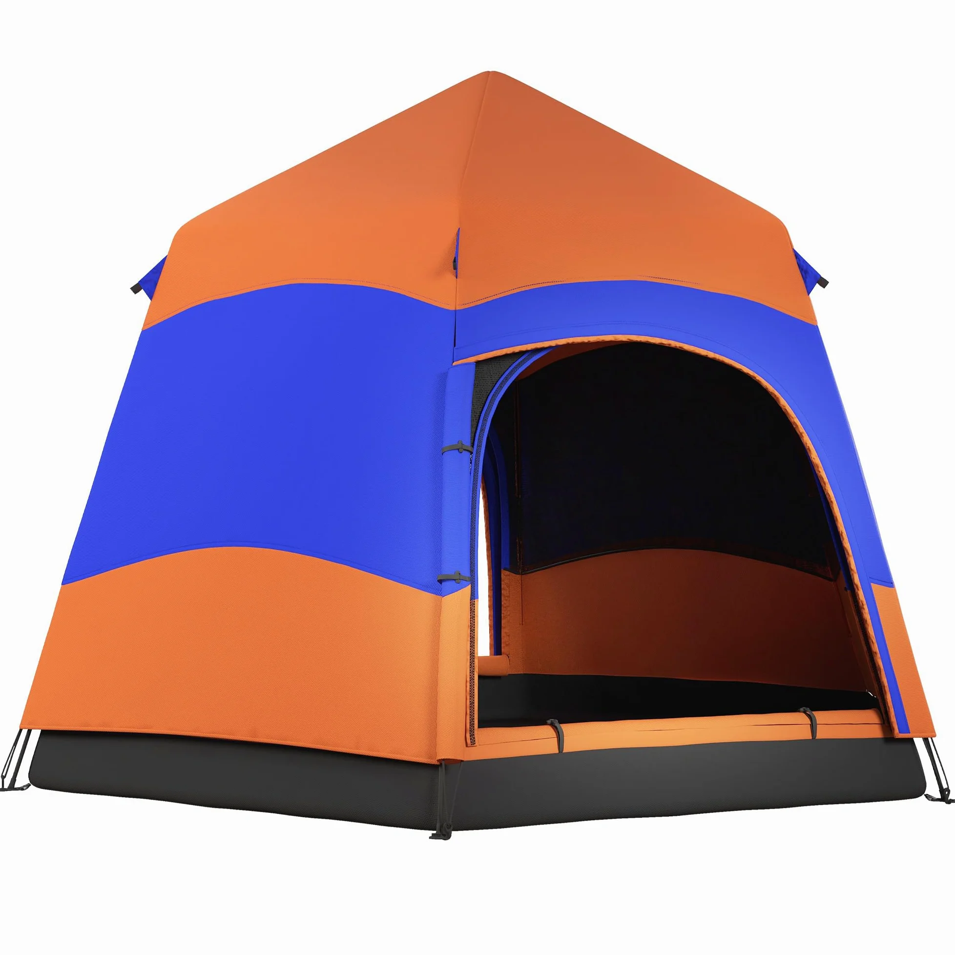 Outsunny tenda quick-up a doppia parete tenda da esterno per famiglie pop-up per 4-6 persone 4 stagioni impermeabile con borsa di trasporto zanzariera 2 porte poliestere + fibra di vetro arancione +