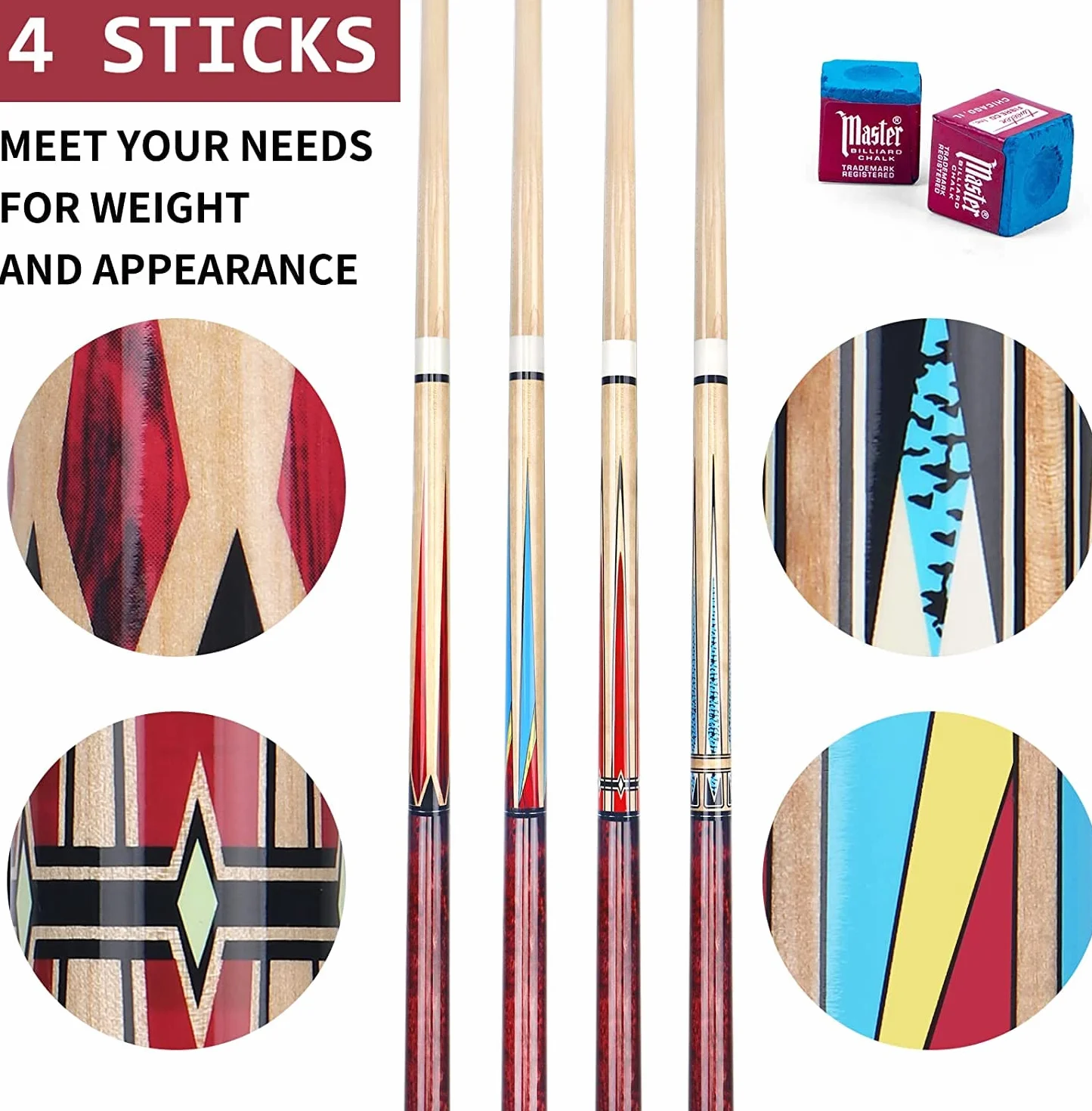 Stecca da Biliardo in Legno di Acero 58" Set 18-21 Once 510-595g