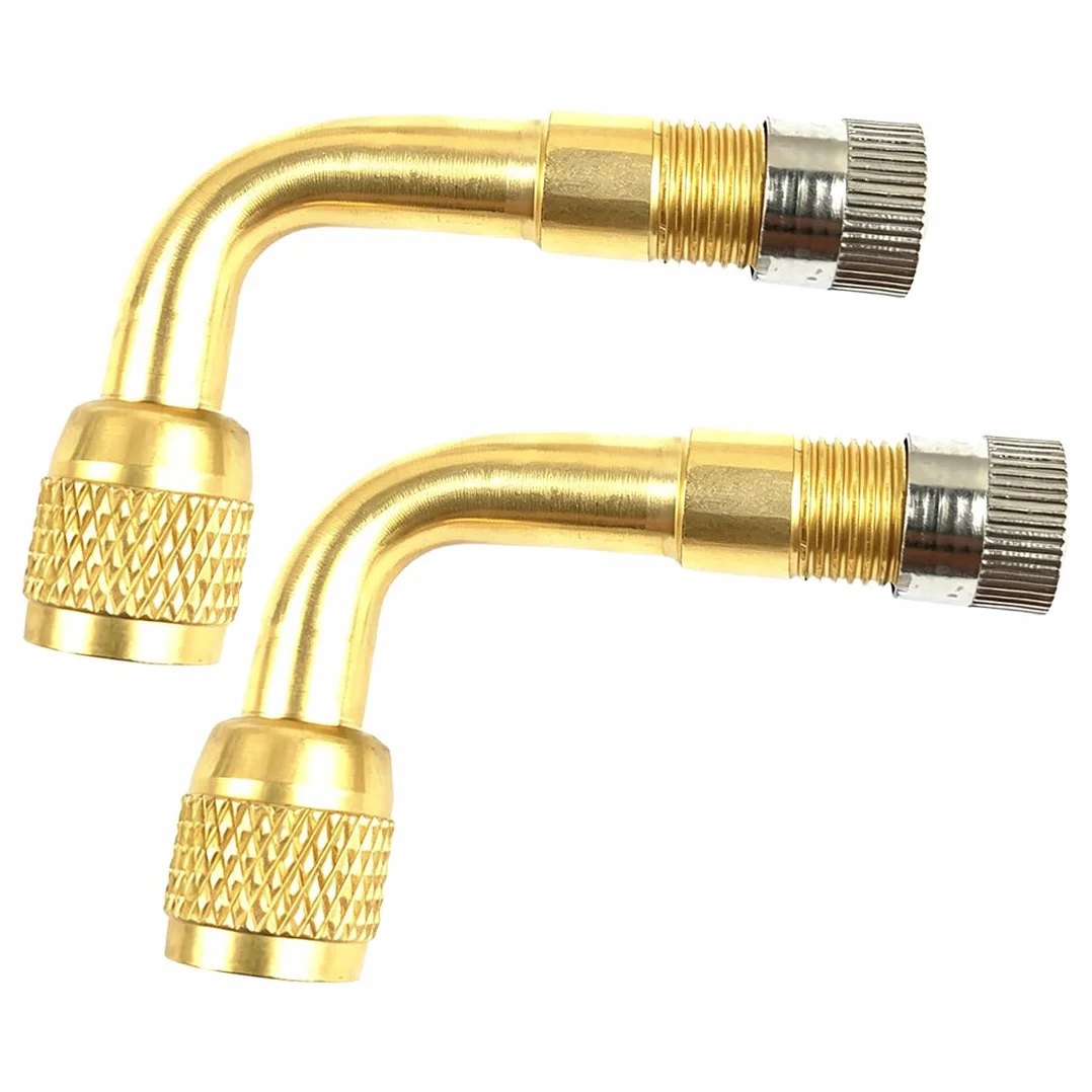 2 Pezzi Kit Gonfiaggio Pneumatici Auto, Adattatore Valvola Presta 90° in Metallo, Prolunga/Estensione per Valvola Pneumatico per Auto, Moto, Bici, Scooter