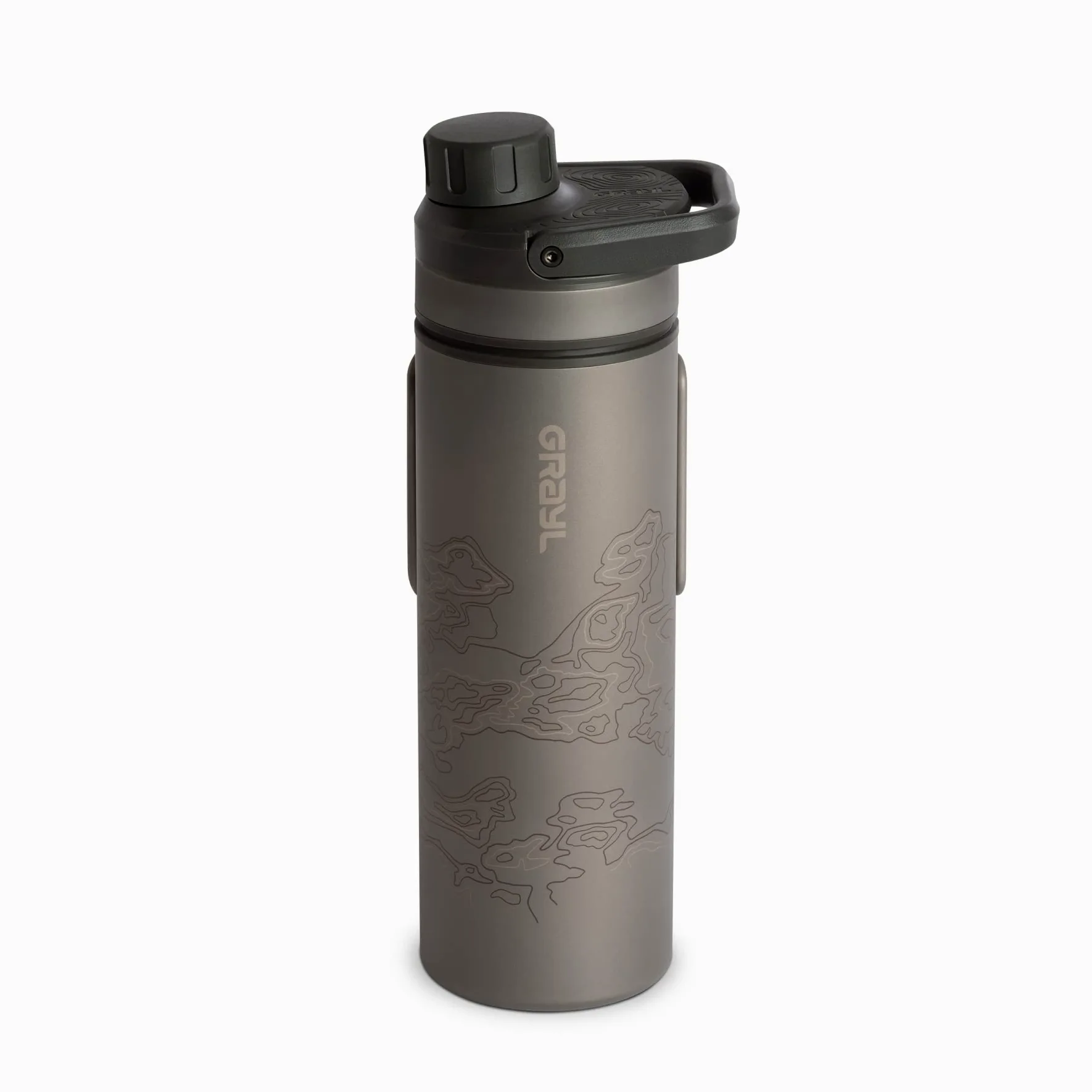GRAYL UltraPress Titanium 500 ml, filtro acqua potabile, elimina il 99,99% di batteri e virus, perfetto per campeggio, sopravvivenza e viaggi (Covert Black)
