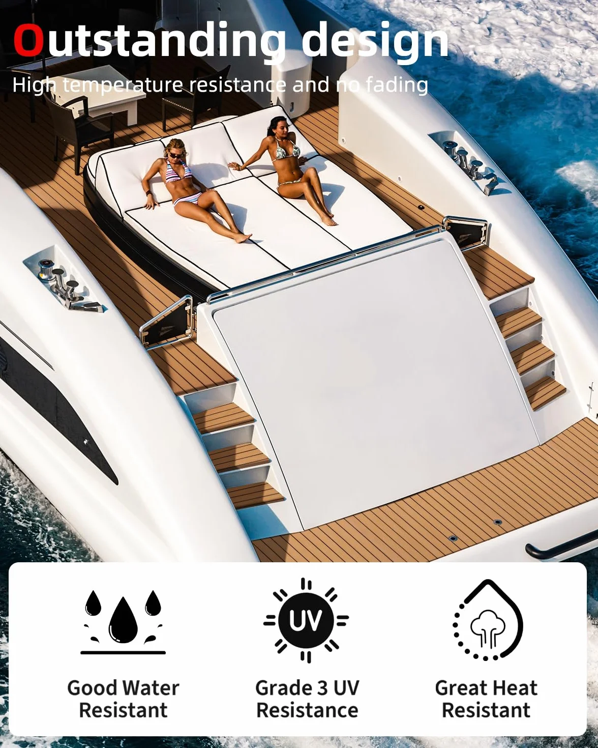 Abahub Finto Teak per Barca Eva Schiuma Autoadesiva Moquette Nautica Accessori Barca Pavimentazione Antiscivolo Marine Boat Decking Mat per Barche Piscina Yacht 121x42cm, 243cm x6/42/60/73/91/115cm