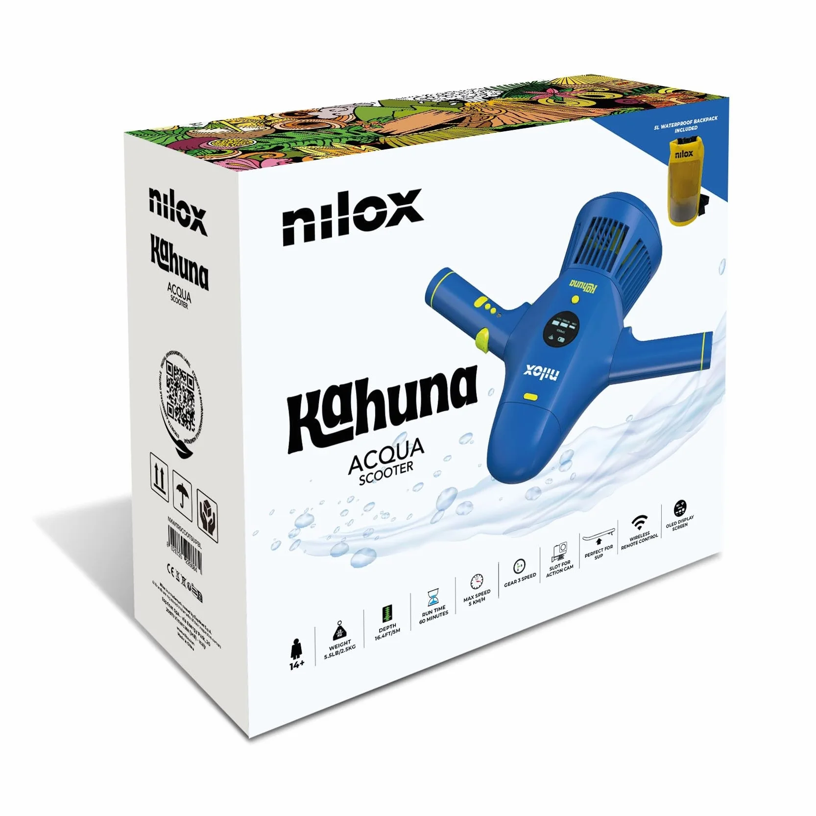 Nilox Waterscooter Elettrico per SUP Immersioni 5 m Profondità 60 min 2 Velocità 5 km/h Blu