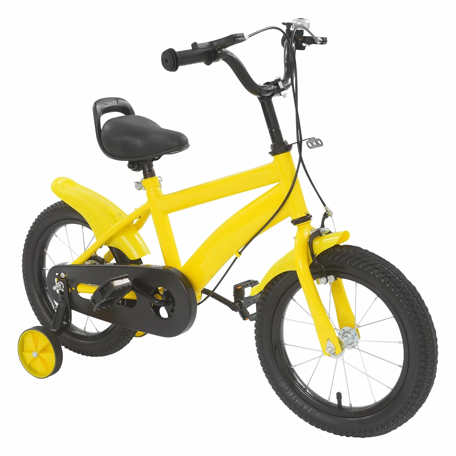 Bicicletta per bambini 14 pollici con ruote di supporto e parafanghi, freno doppio, altezza regolabile 43-49 cm