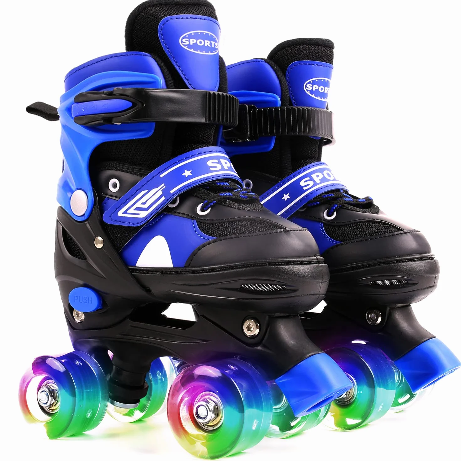 Pattini a Rotelle Bambina Regolabili, 4 Ruote LED, Blu