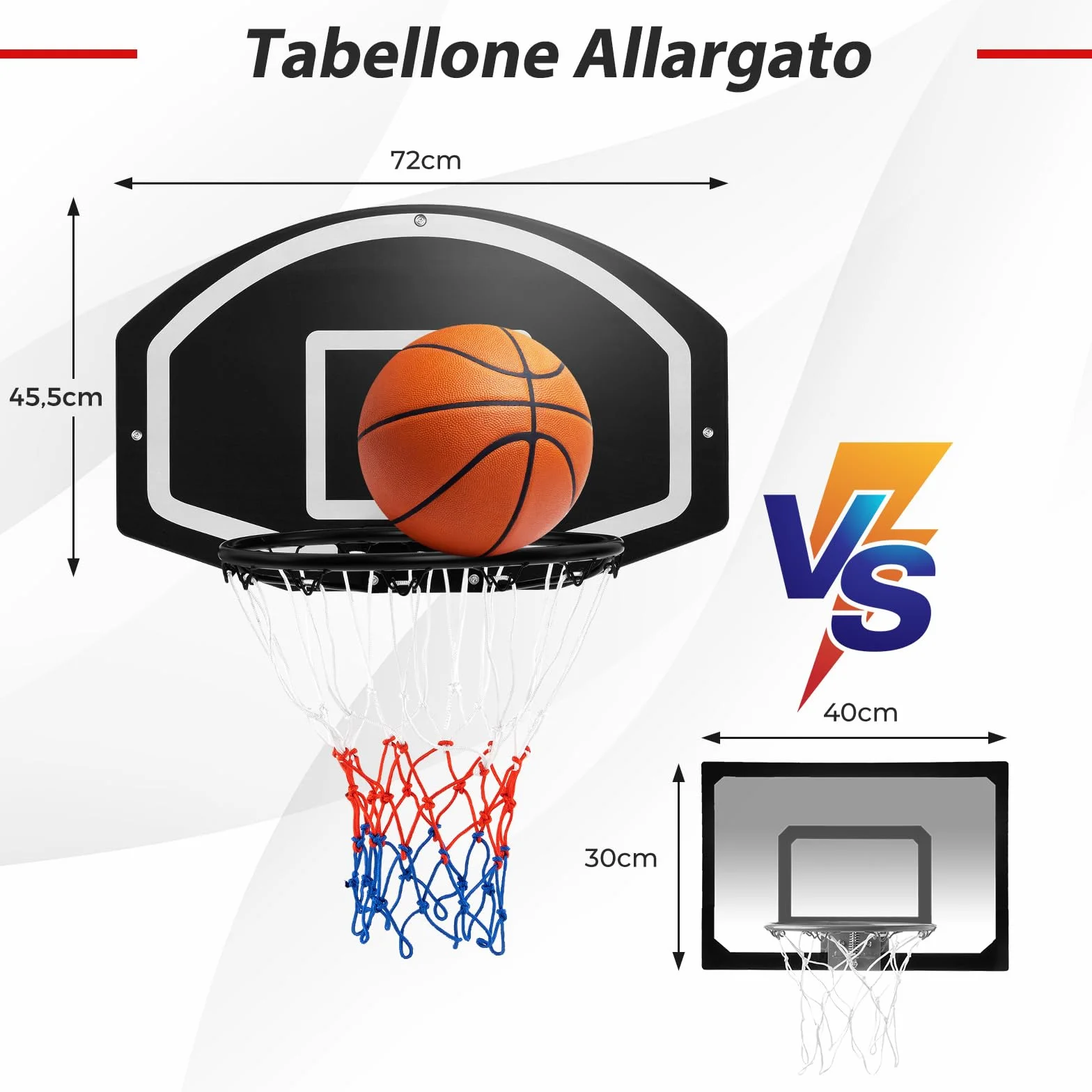 COSTWAY Tabellone Basket da Muro per Bambini e Adulti, Canestro da Parete 72x45,5 cm con Rete Anti-vento