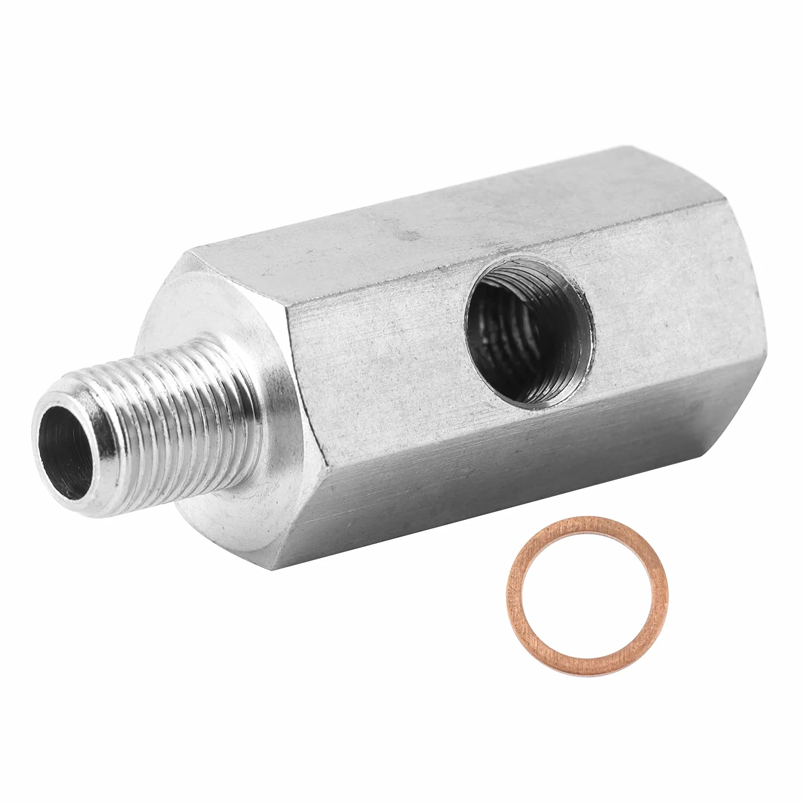 Aramox Adattatore NPT Maschio a Femmina, Adattatore per Sensore di Pressione Dell'olio Tee a Tre Vie Maschio a Femmina 1/8 Pollici a M10x1.0 Turbo Connettore per Manometro della Linea di Alim