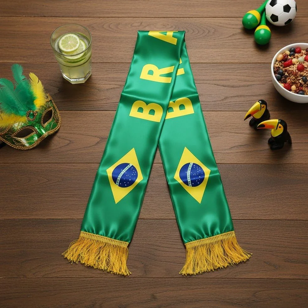 Sciarpa Calcio Brasiliana Verde Gialla Bandiera Brasile Raso