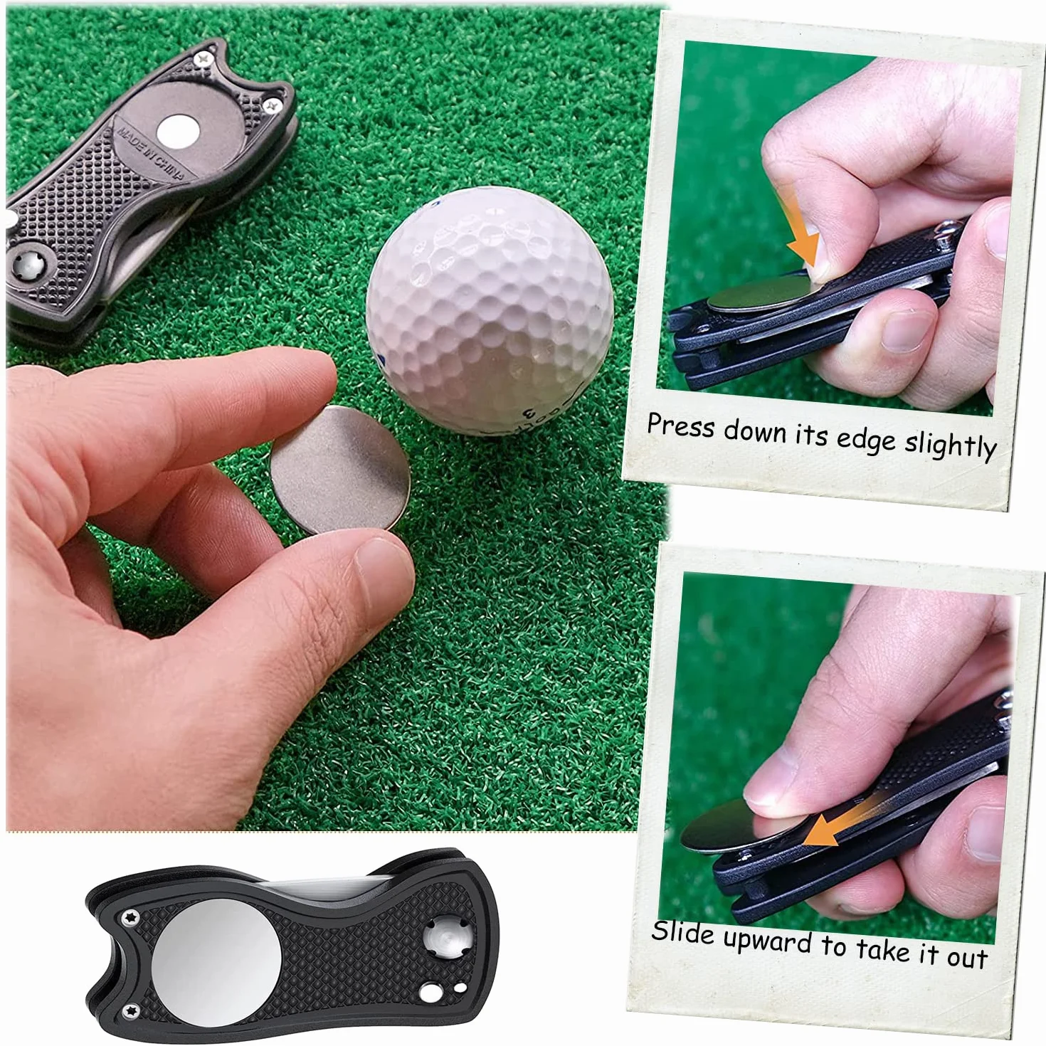 Forchetta da golf 2 pezzi in acciaio inox per riparazione volante con marcatore a palloni