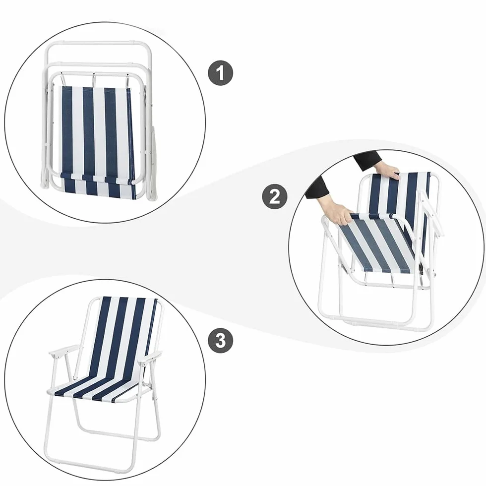VIRSUS Sedia Pieghevole da Spiaggia 6440, 53x54x73 cm, Bianco e Blu, Spiaggina in Tessuto Traspirante con Braccioli
