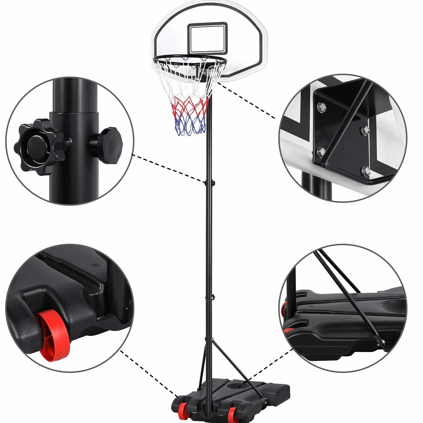 Yaheetech Cestino da basket regolabile 159-214 cm con ruote per interni ed esterni