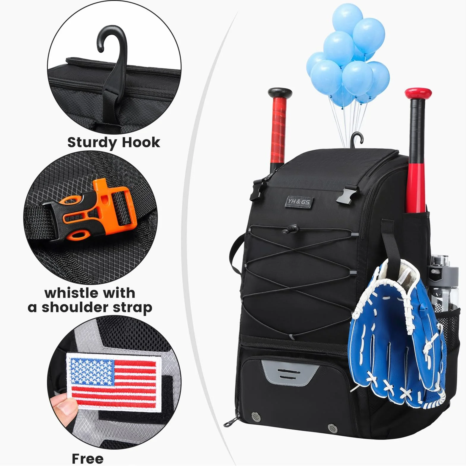 Borsa per mazze da baseball, Borsa da baseball - Borsa da baseball per ragazzi, Borsa da softball impermeabile, Zaino da baseball con ruote per scomparti per scarpe Borse per mazze da baseball Borse p