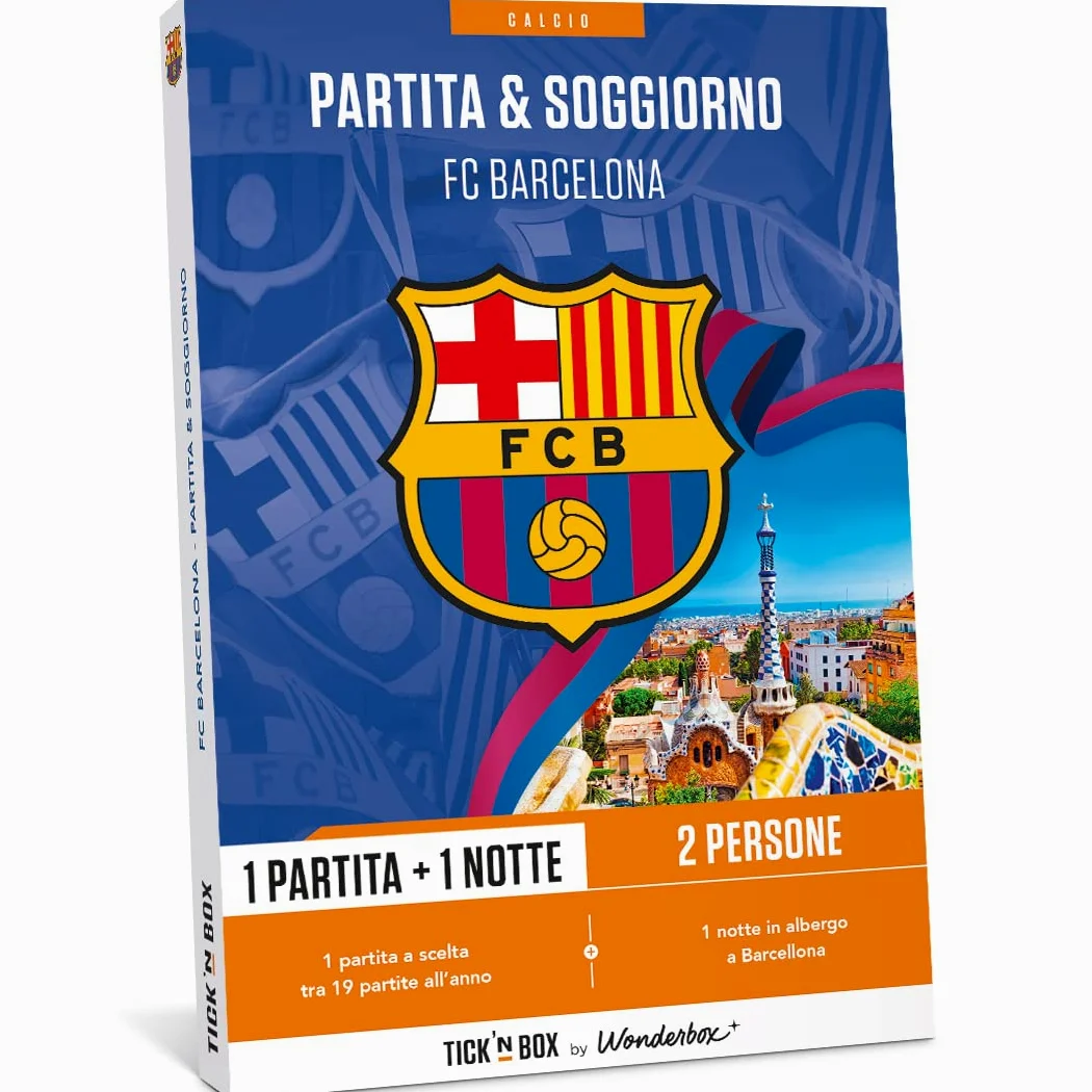 Tick&Box - Cofanetto Regalo - FC Barcelona Soggiorno - 1 Partita + 1 Notte - 2 Persone - Notte in Albergo a Barcelona