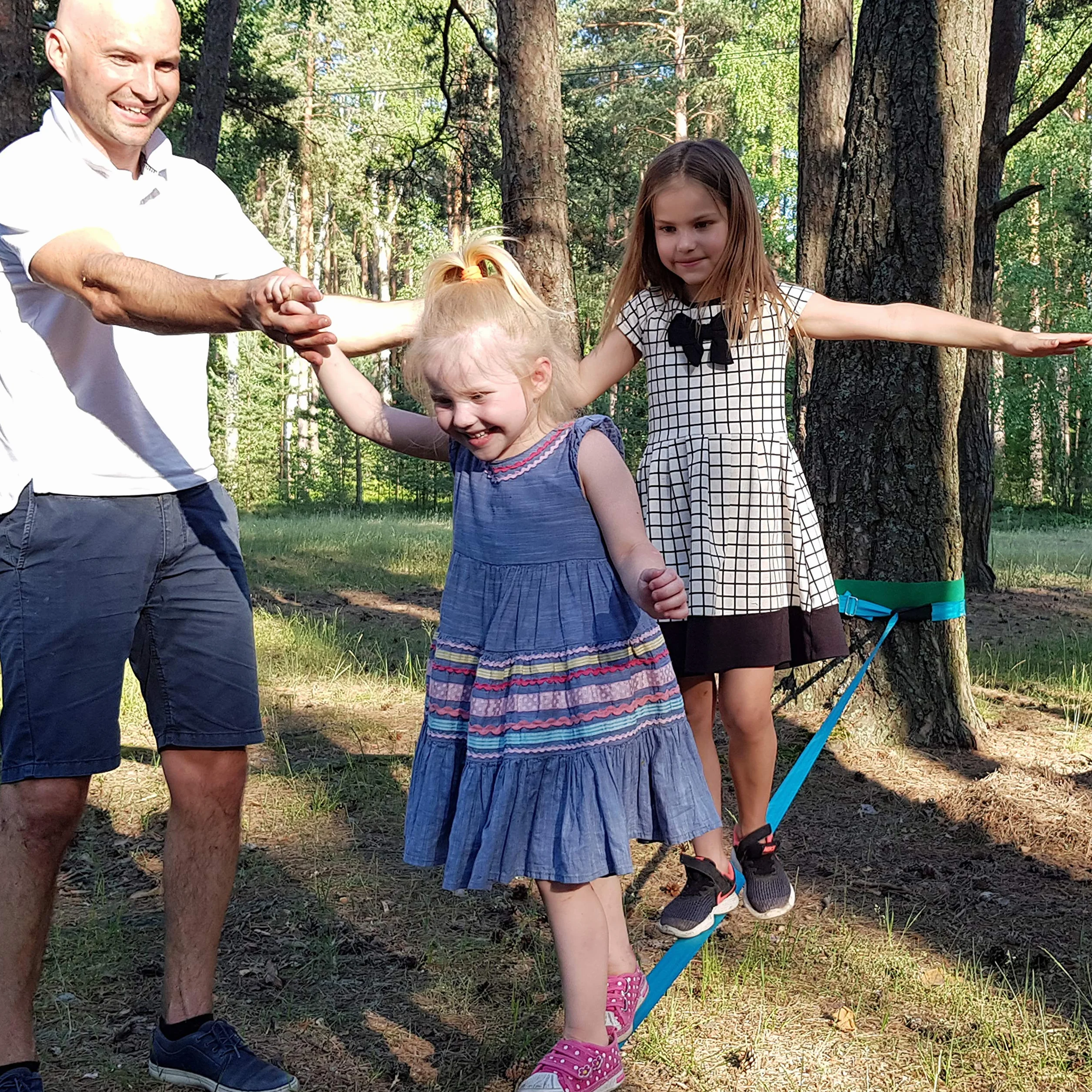 Slackline per allenamento dell'equilibrio 50' con cricchetto industriale resistente, protezione alberi e borsa trasporto
