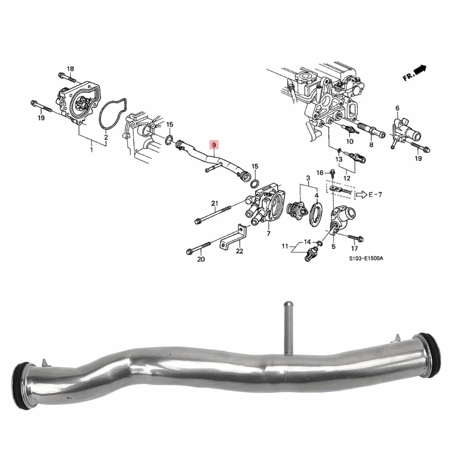 Tubo di collegamento metallo auto bypass refrigerante EK4 19505-P30000 19505-PR4-A00