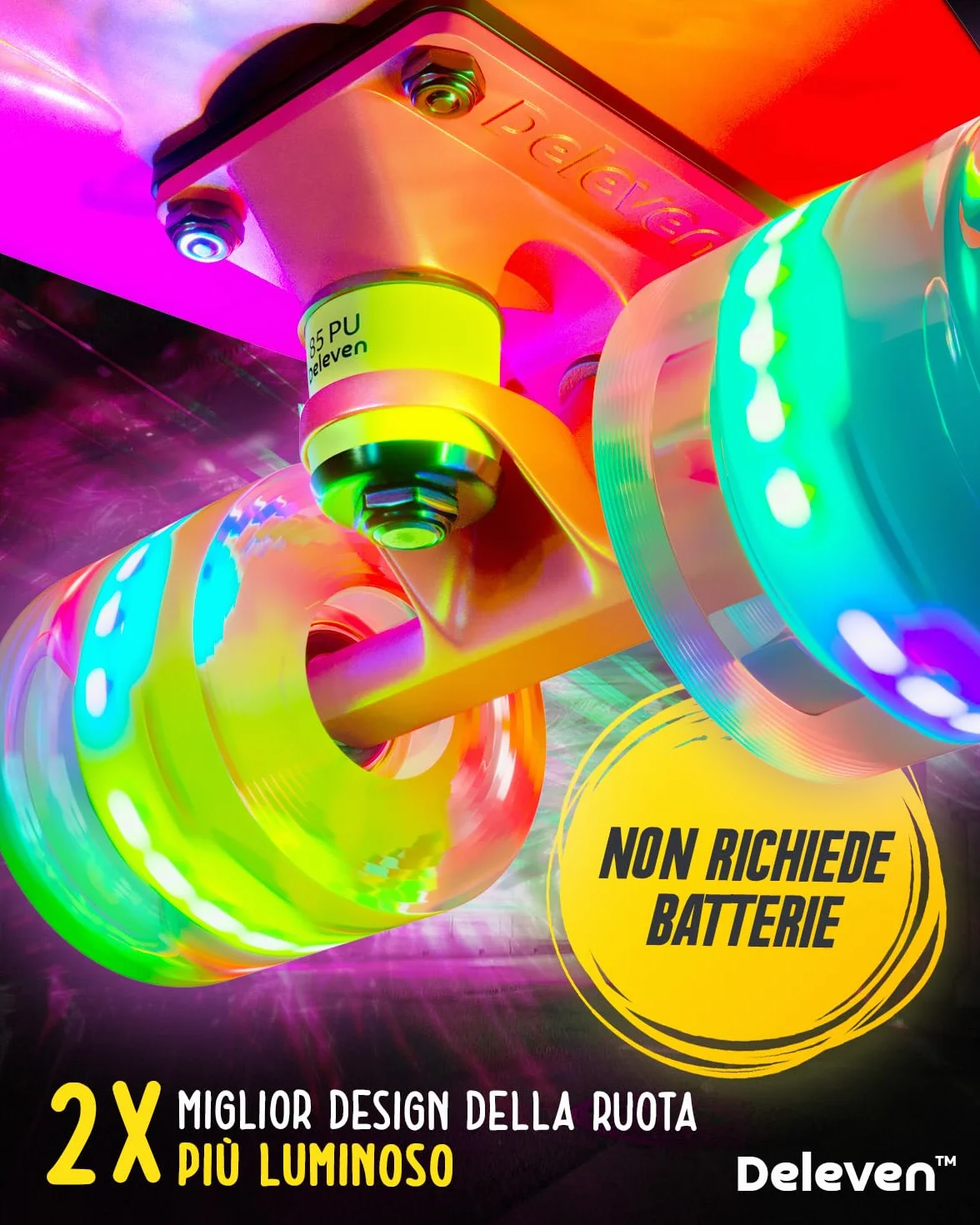Deleven Skateboard 56cm con Ruote LED, Tool per Skate e Cuscinetti Abec 7 - Per Bambini Principianti Ragazze Ragazzi Adolescenti Adulti