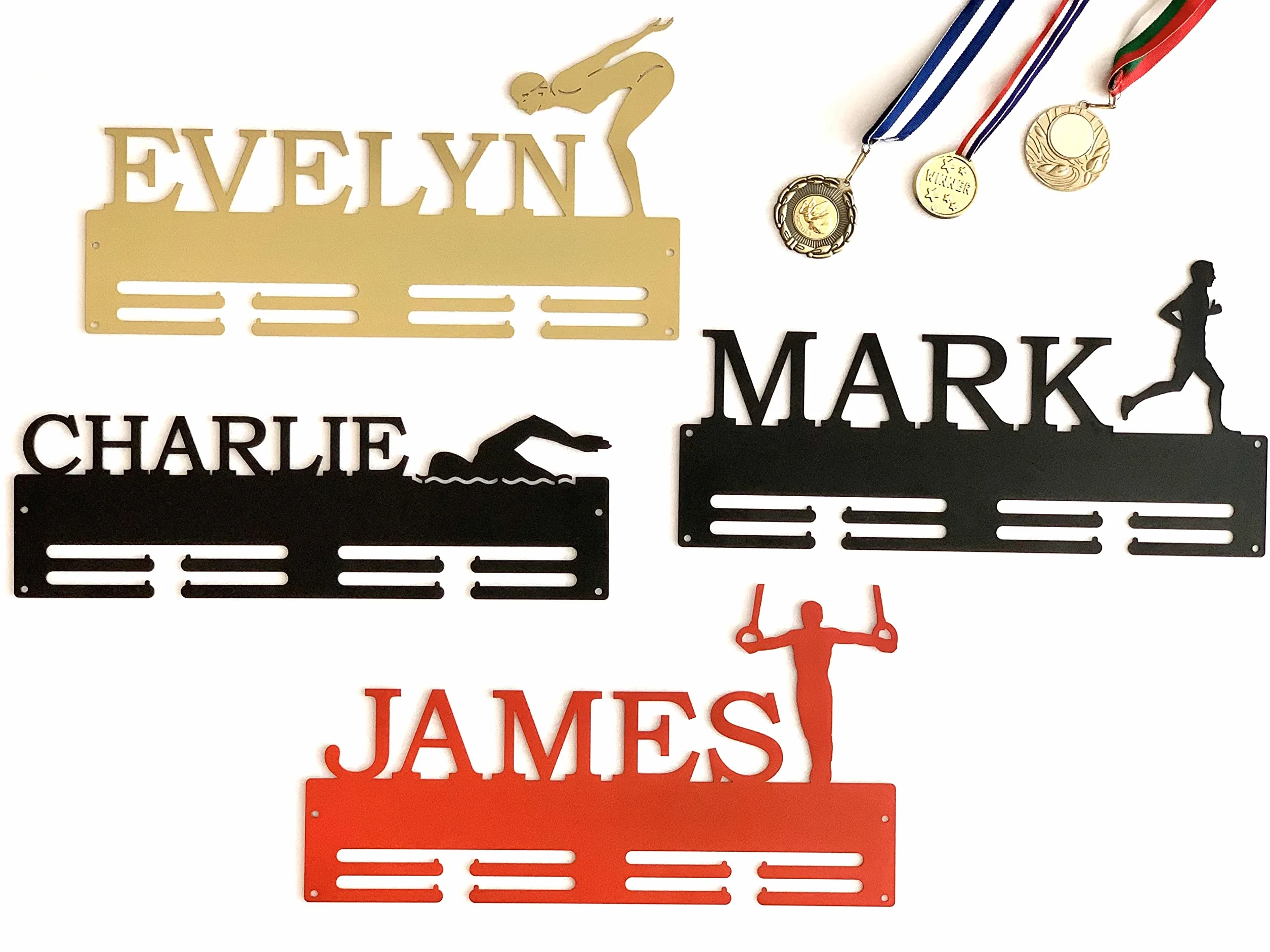 Porta Medaglie Personalizzato in Metallo, Appendino per Medaglie Sportive Ginnastica Corsa Maratona Medal Hanger Display