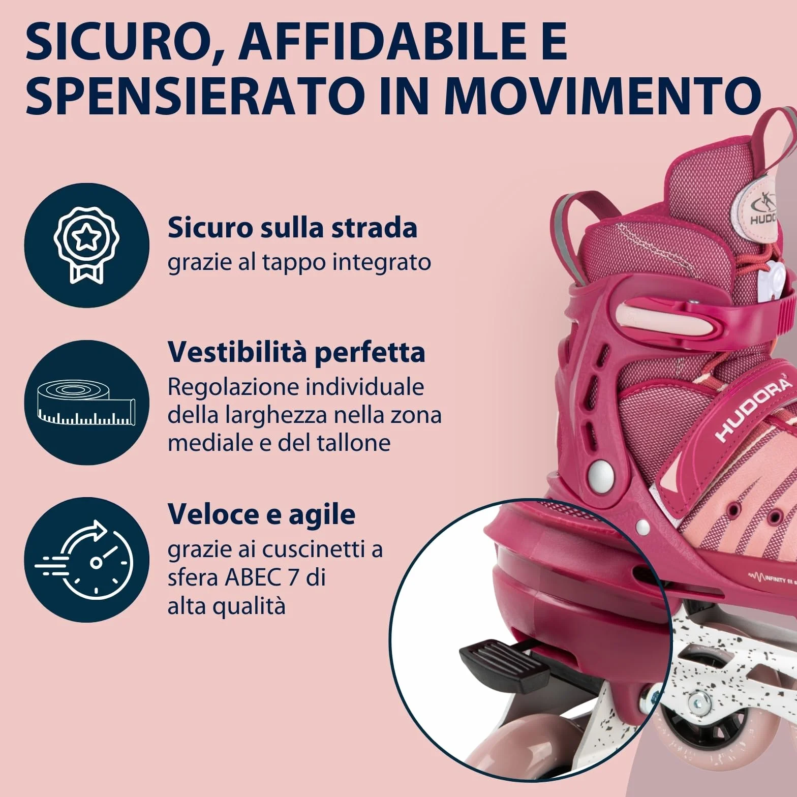 HUDORA Pattini in linea Comfort - Pattini a rotelle regolabili bambini ragazzi 6 misure larghezza lunghezza traspiranti