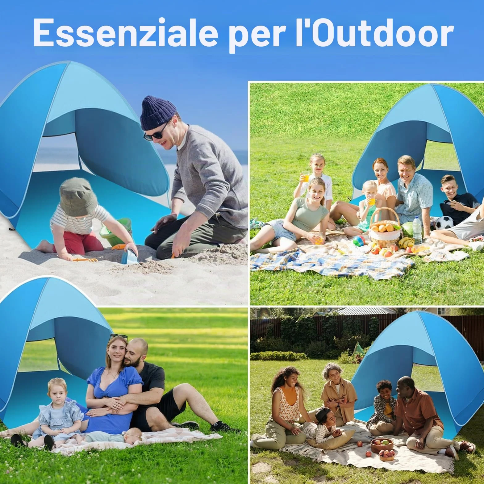 Tenda da Spiaggia Pop Up 1-2 Persone, Protezione Solare UV UPF 50+, Leggera con Borsa