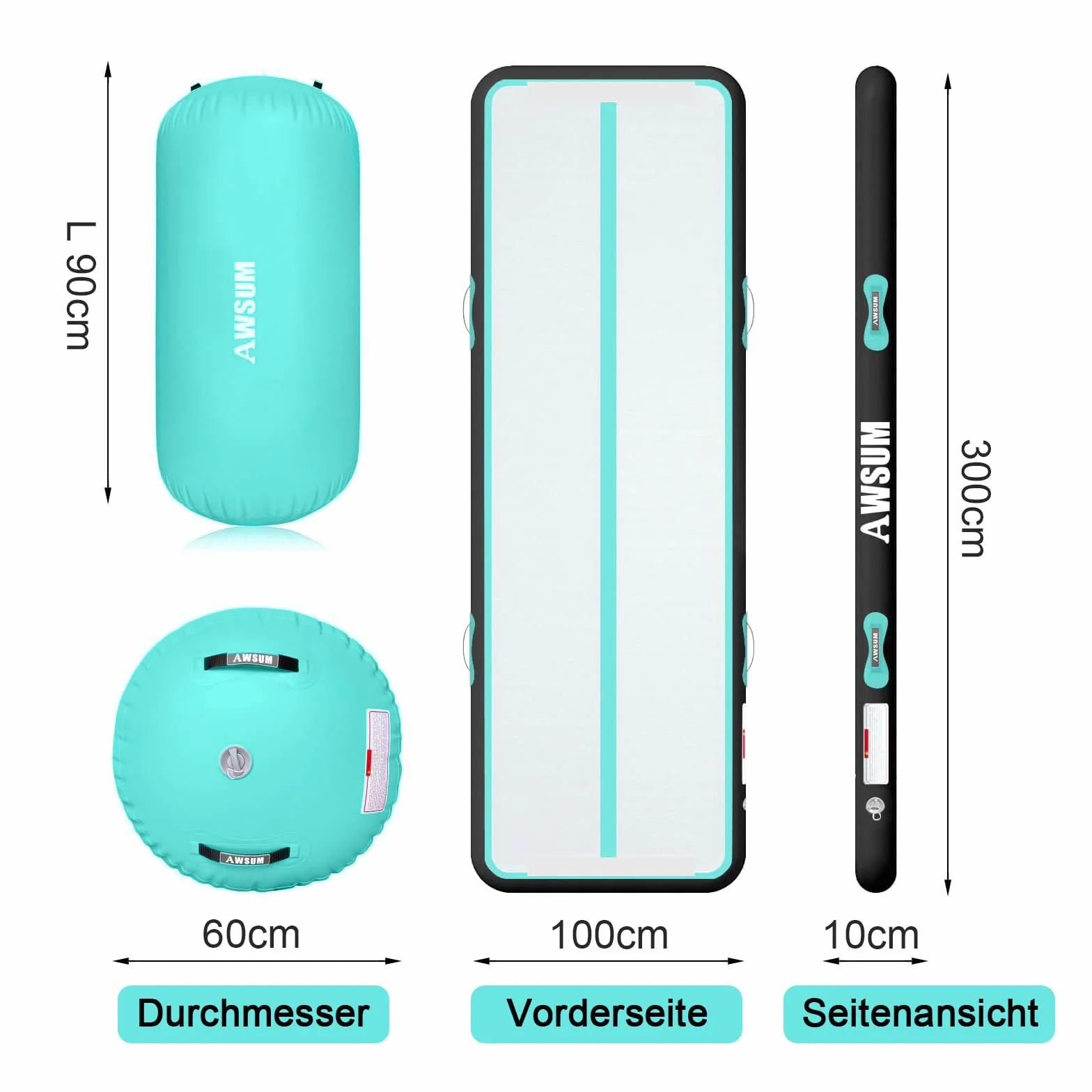 AWSUM Ginnastica Air Roller Tumbling Barrel Back Somersault Backbend Trainer per ginnastica Attrezzatura gonfiabile Springboard con pompa elettrica