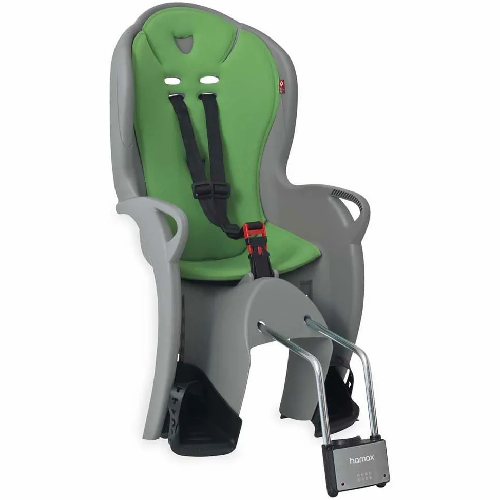 Hamax Kiss Kids - Seggiolino da bicicletta per bambini, con staffa bloccabile, colore: grigio con imbottitura verde