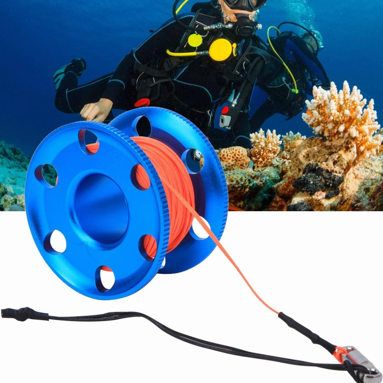 Bobina da immersione in acciaio inox arancione fluo 50 m per snorkeling subacqueo