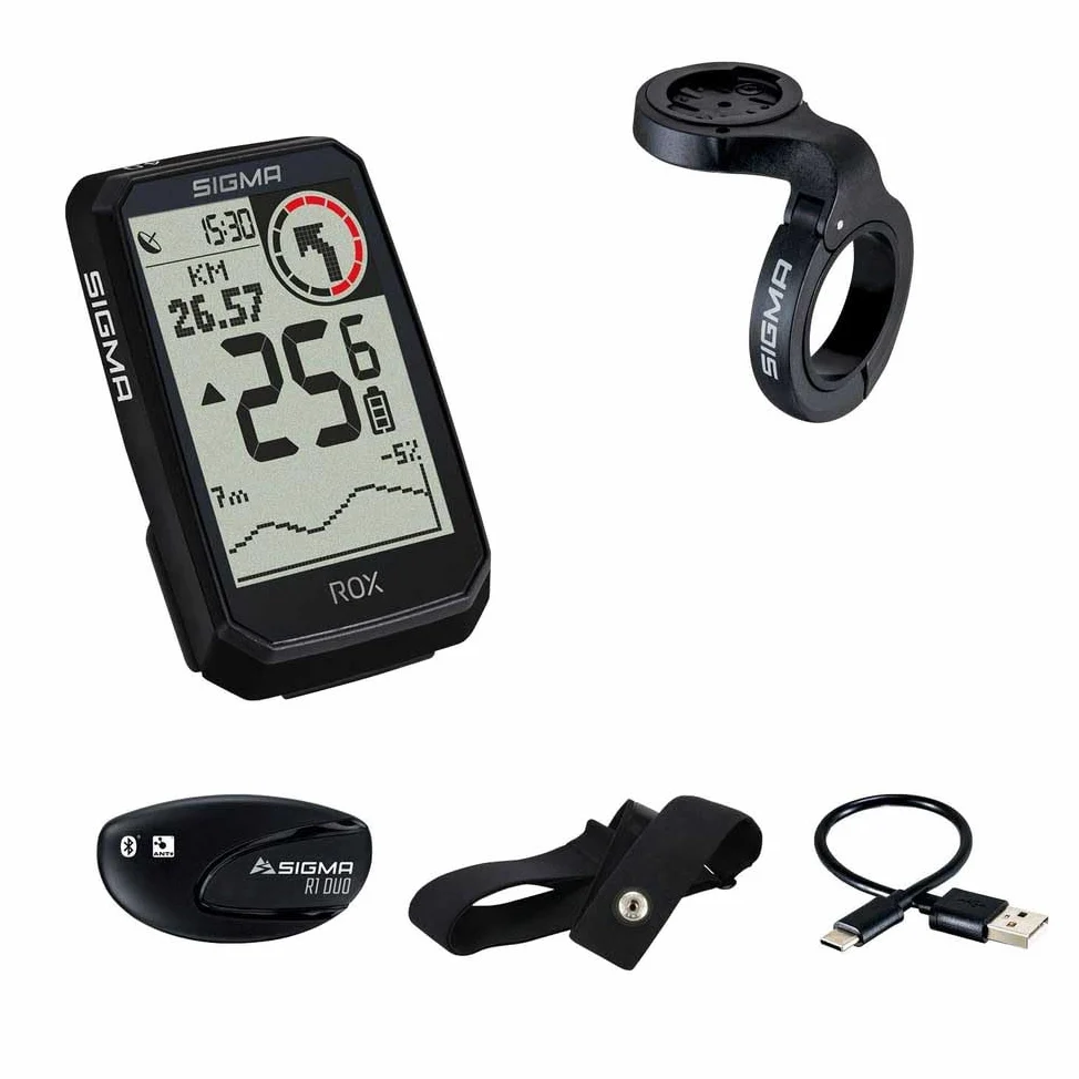 SIGMA ROX 4.0 ENDURANCE Black HR Set | GPS bike computer incl. cardiofrequenzimetro e BUTLER OVERCLAMP | 41 ore di durata della batteria | compatibile con e-bike | misurazione dell'altitudine