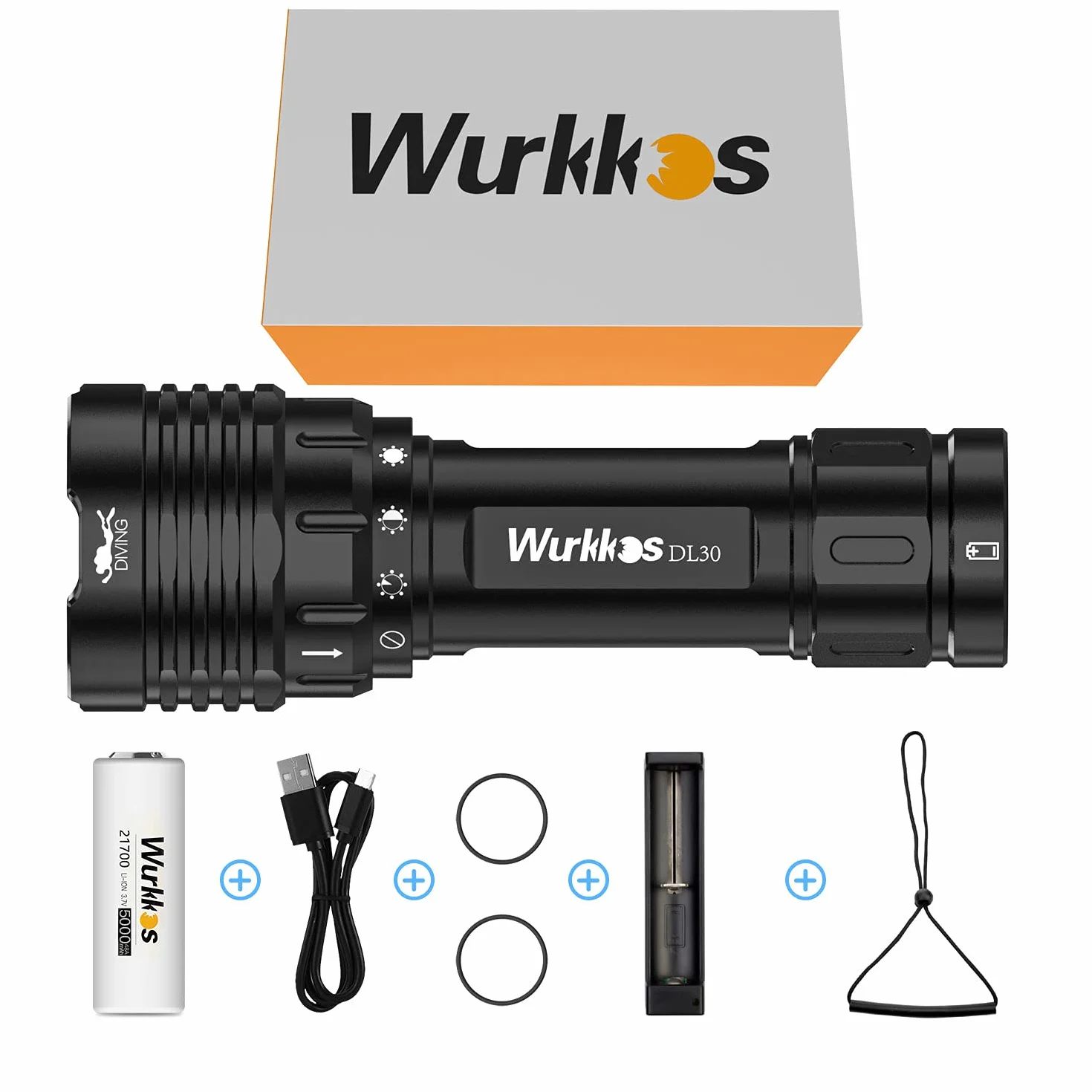 Wurkkos DL30 Torcia Subacquea 3600 Lumen Ricaricabile IPX8 LED LH351D 5000K 90CRI 5000mAh