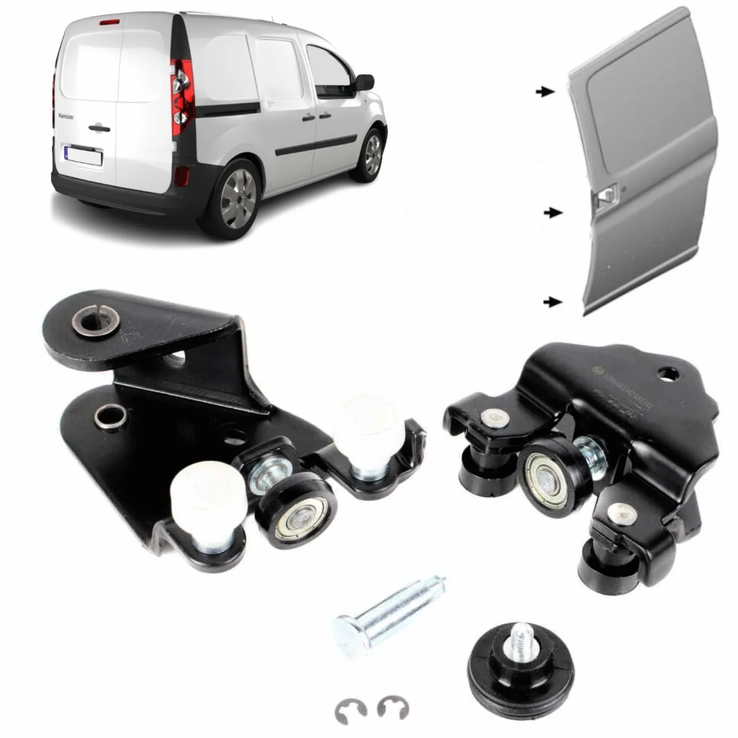 Set di 3 rulli di guida superiore, centrale e inferiore per porta laterale scorrevole compatibile per Renault Kangoo II 8200029302 8200497637 777643981R