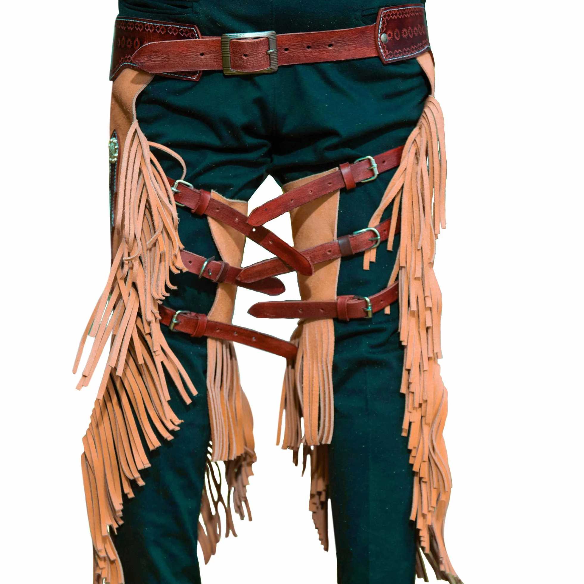 Hulara Chaps Western Cowboy pelle scamosciata per uomo donna con giogo