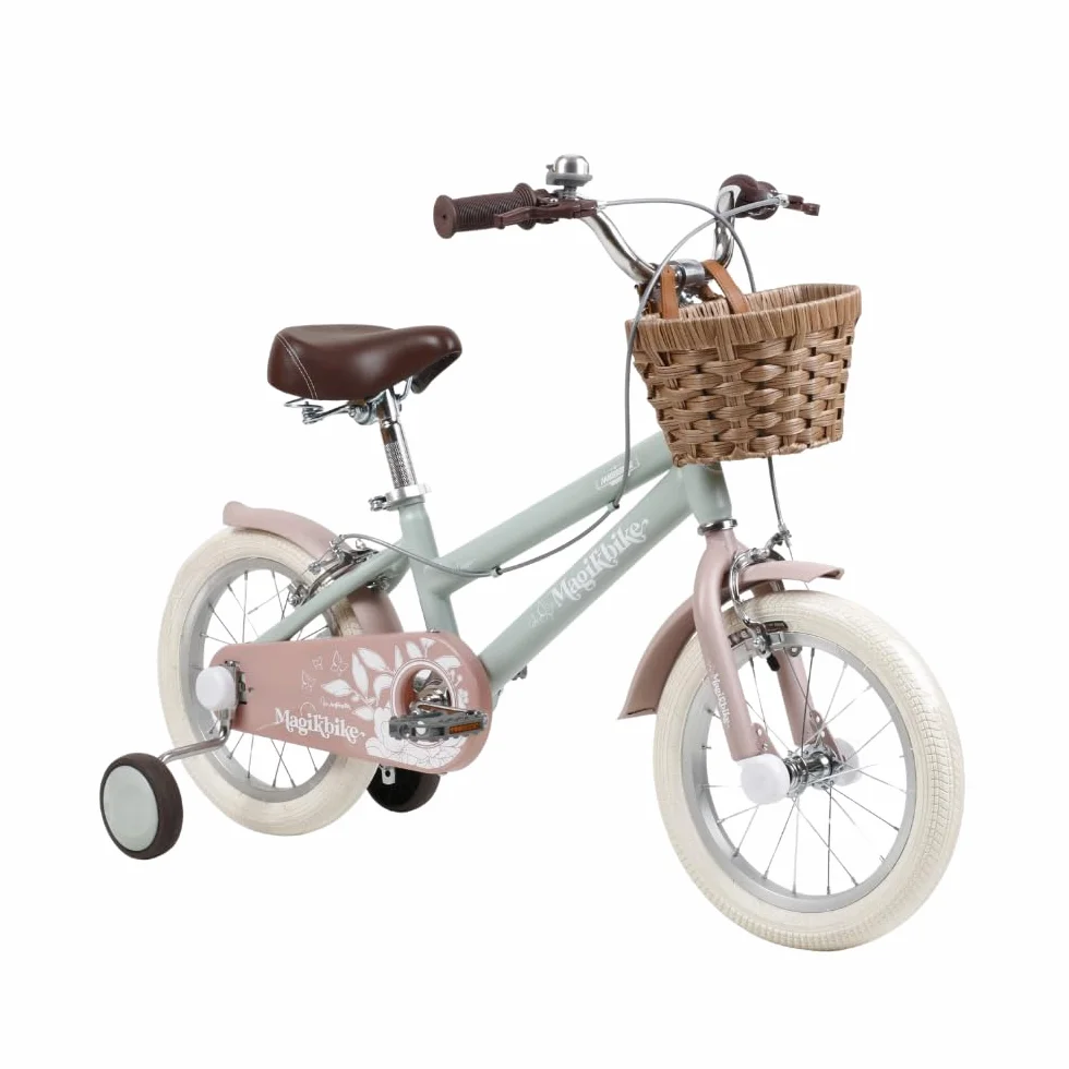 Bicicletta Bambina Vintage Magik Bike Antonella con Cestino e Rotelle Rimovibili, Telaio Acciaio, Sella Regolabile