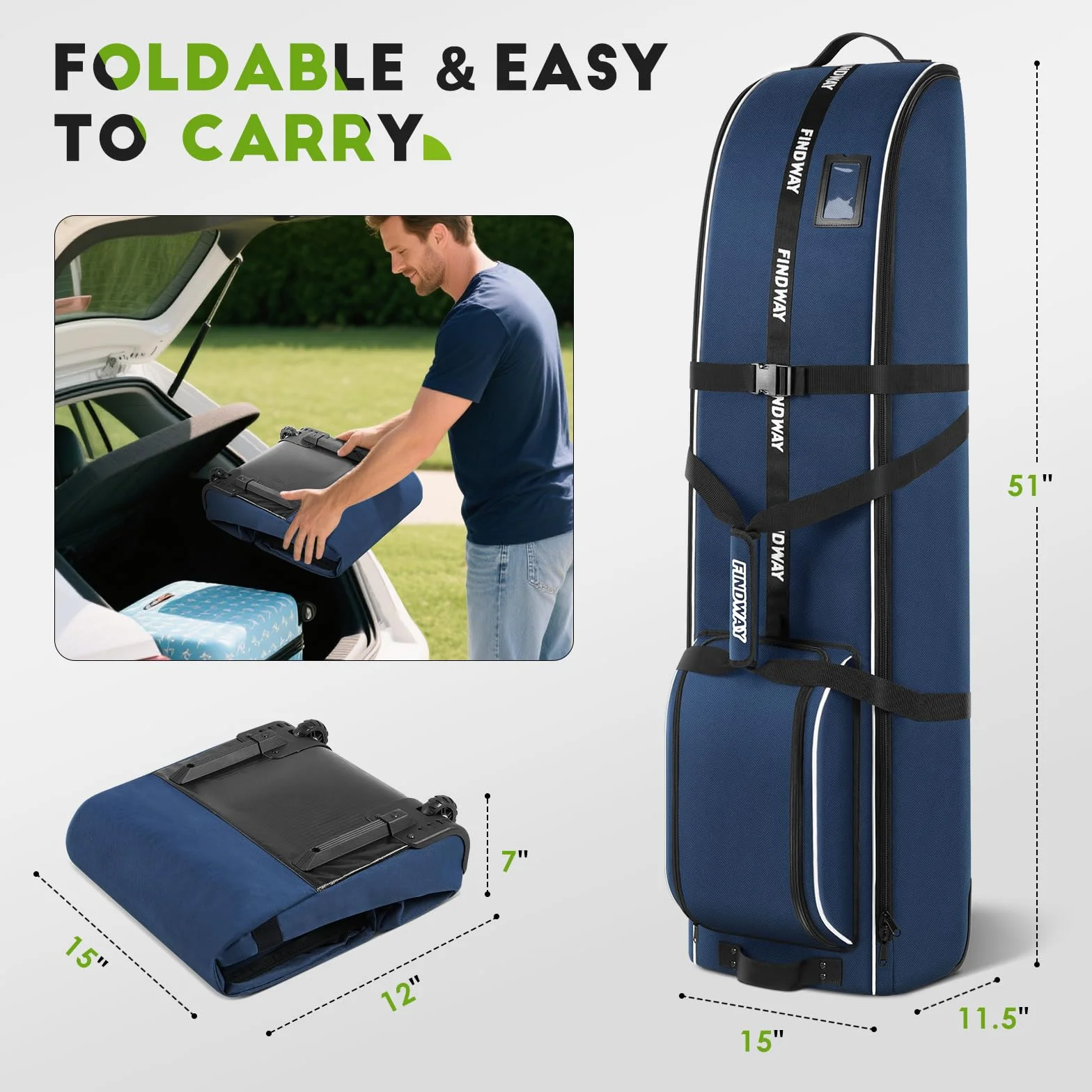 Findway Custodia da Viaggio da Golf con Ruote, Tessuto Oxford 900D Resistente/Impermeabile, Imbottita Cuscino Rimovibile per Protezione Bastoni in Volo, Premium