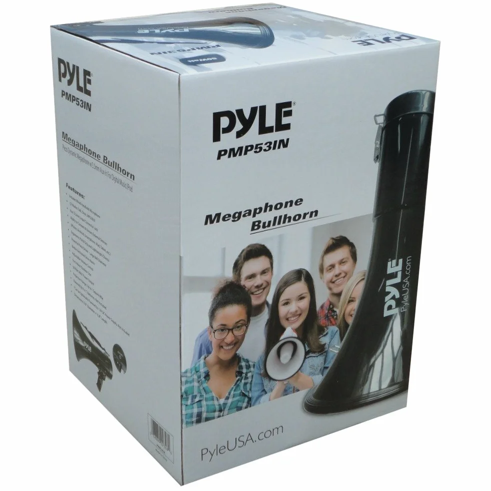 PYLE PMP53IN Megafono 50 Watt con Sirena, Ingresso Aux 3,5 mm, Microfono, Cinghia Trasporto, 12V