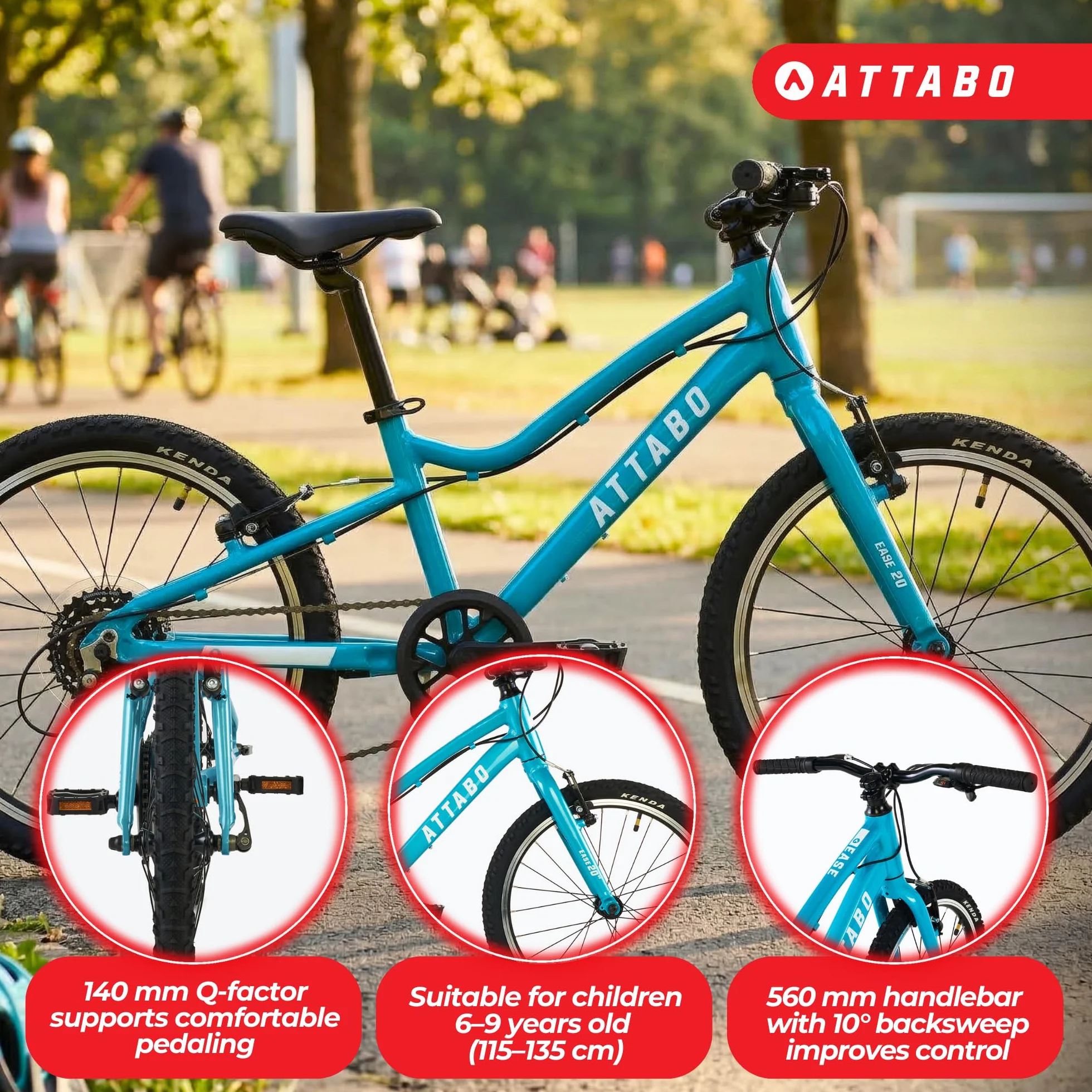 ATTABO Bicicletta per Bambini EASE 20" Leggera Resistente Gradino Basso Manubrio BMX Ergonomico Deragliatore