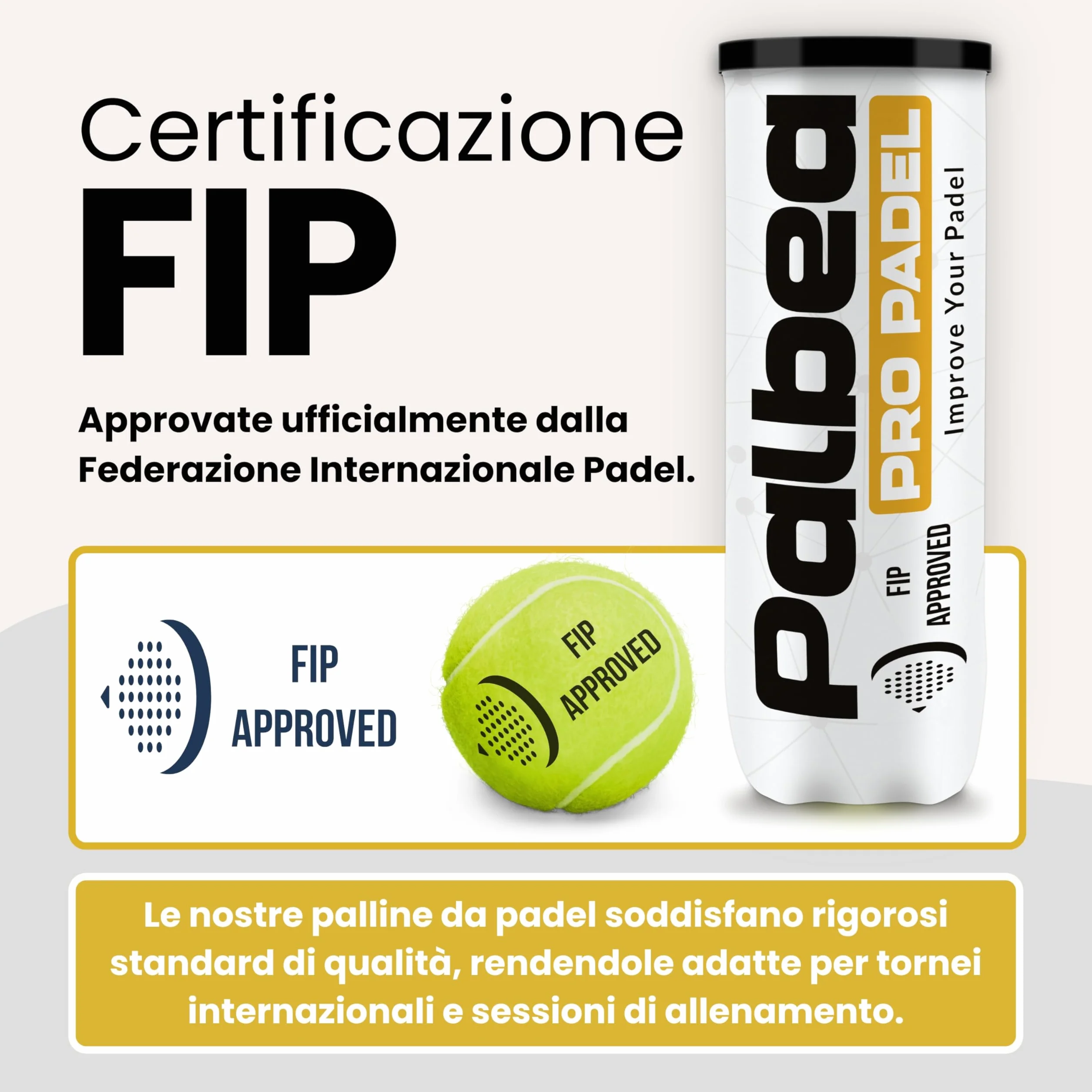 Palbea PRO PADEL Palline Padel Approvate FIP HV Alta Visibilità Qualità Pressurizzate Durature Veloci