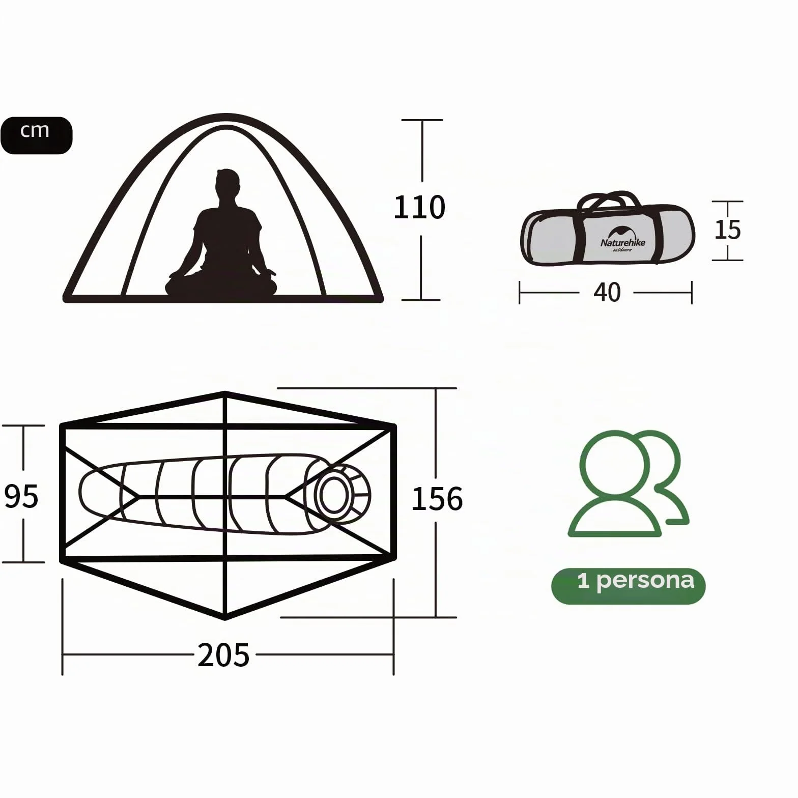 Naturehike Trekking Tenda Ultraleggera 1 Persona 3-4 Stagioni Escursionismo Campeggio