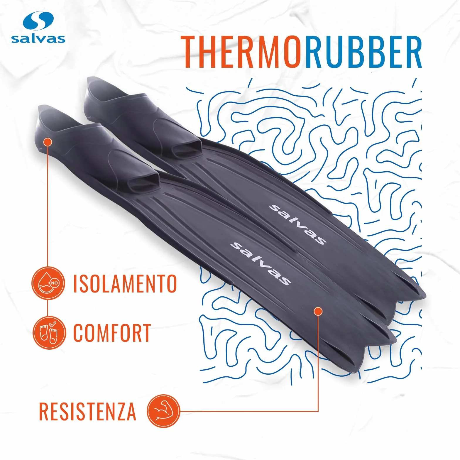 Salvas Pinne Snorkeling Shark Uomo Pala Lunga Thermorubber Technoflex