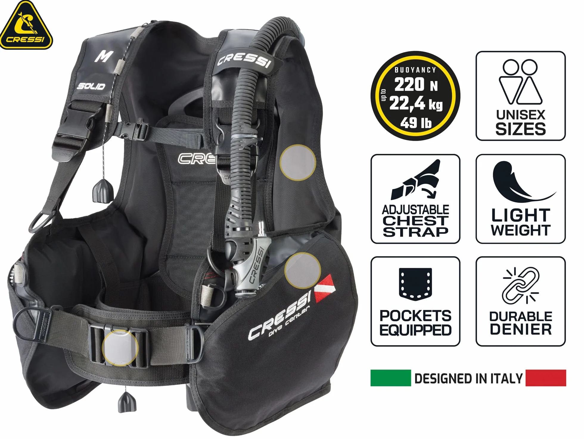 Cressi Solid Bcd Dive Center Edition Giubbotto Immersioni Assetto Variabile GAV Nero Unisex Adulto