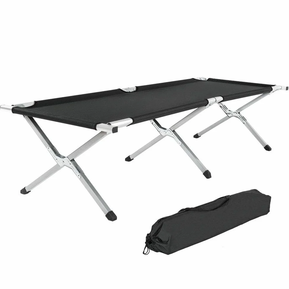 Tectake Lettino da Campeggio in Alluminio Pieghevole Portatile con Borsa, Portata 150 kg, Nero