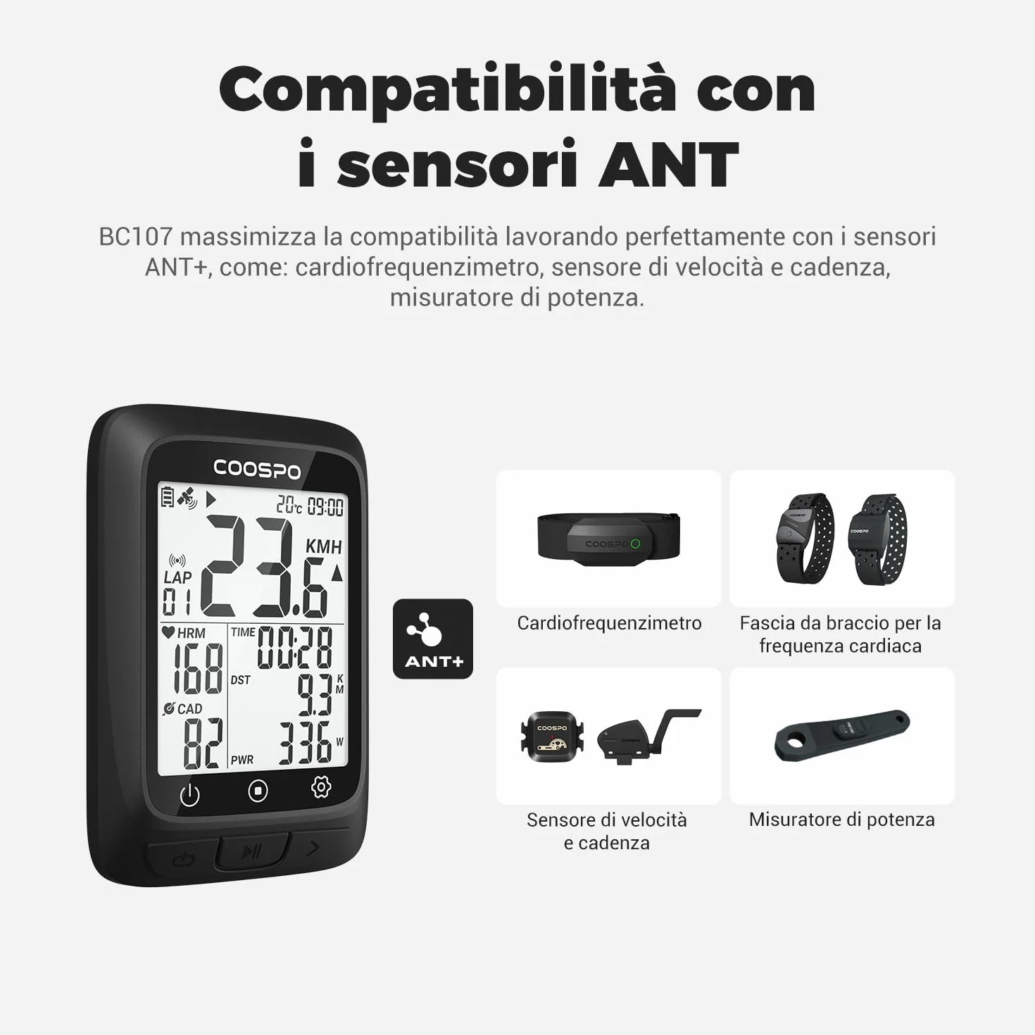 COOSPO BC107 Ciclocomputer GPS Senza Fili Bluetooth ANT+ IP67 Impermeabile Display 2,4 pollici