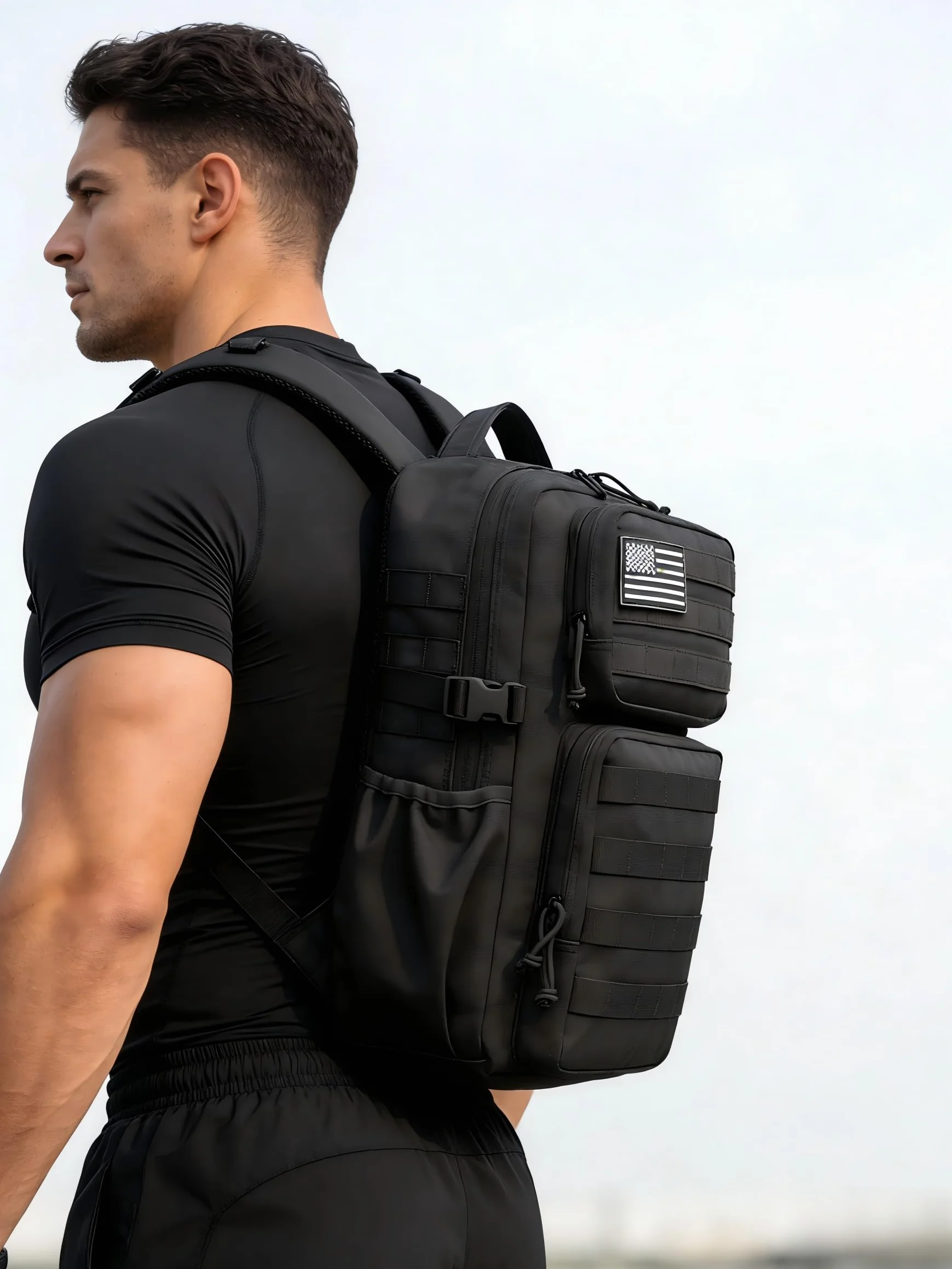 Zaino Tattico Militare Impermeabile 25 L Nero Molle con Porta Borraccia