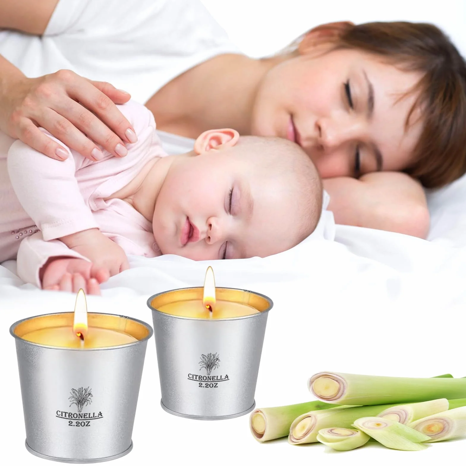 Candele Citronella Esterno Set 12x2.2oz Cera di Soia Naturale Oli di Citronella 120-180 Ore