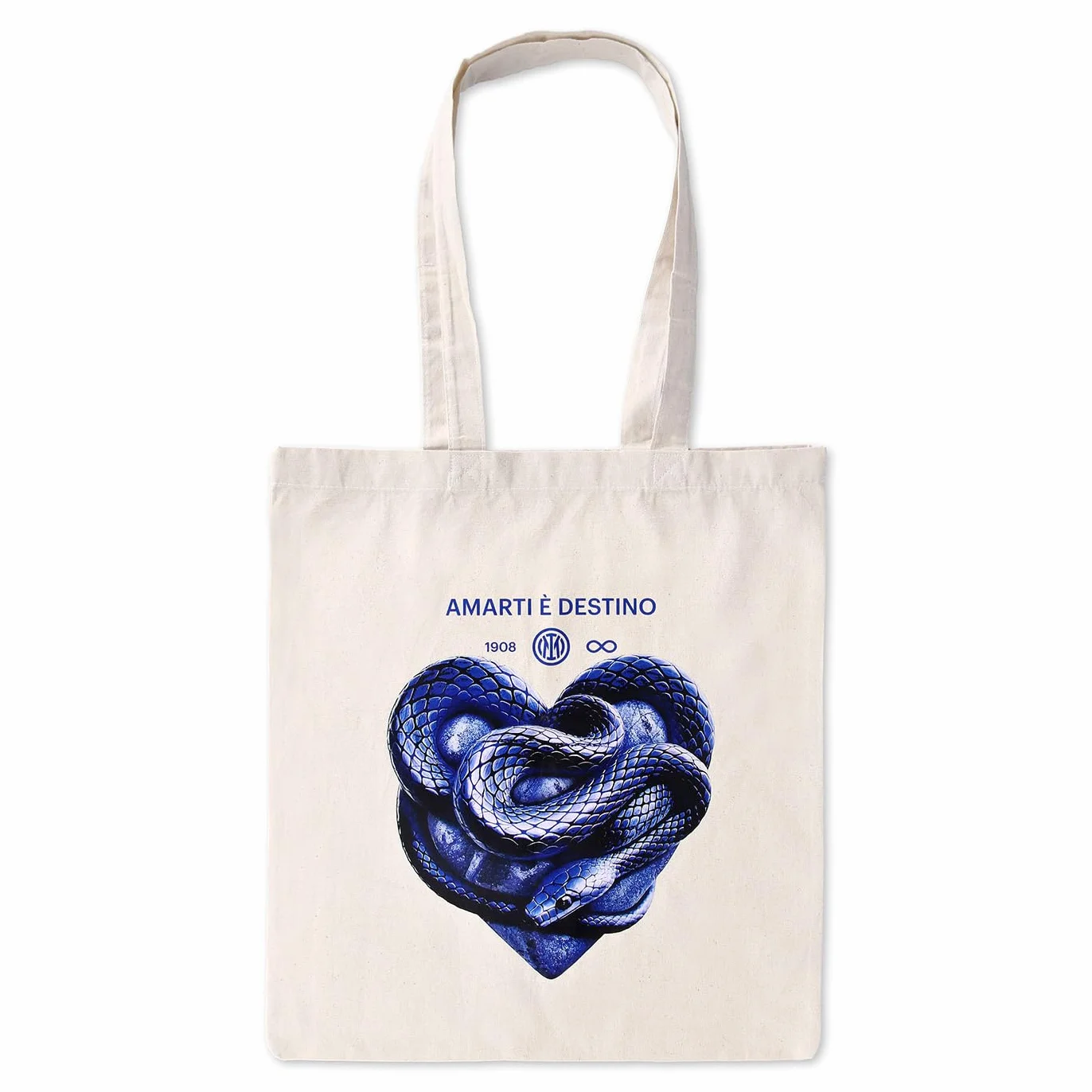 Inter Tote Bag IM Bianca Amarti è Destino 100% Cotone Stampa Digitale Cuore Serigrafico