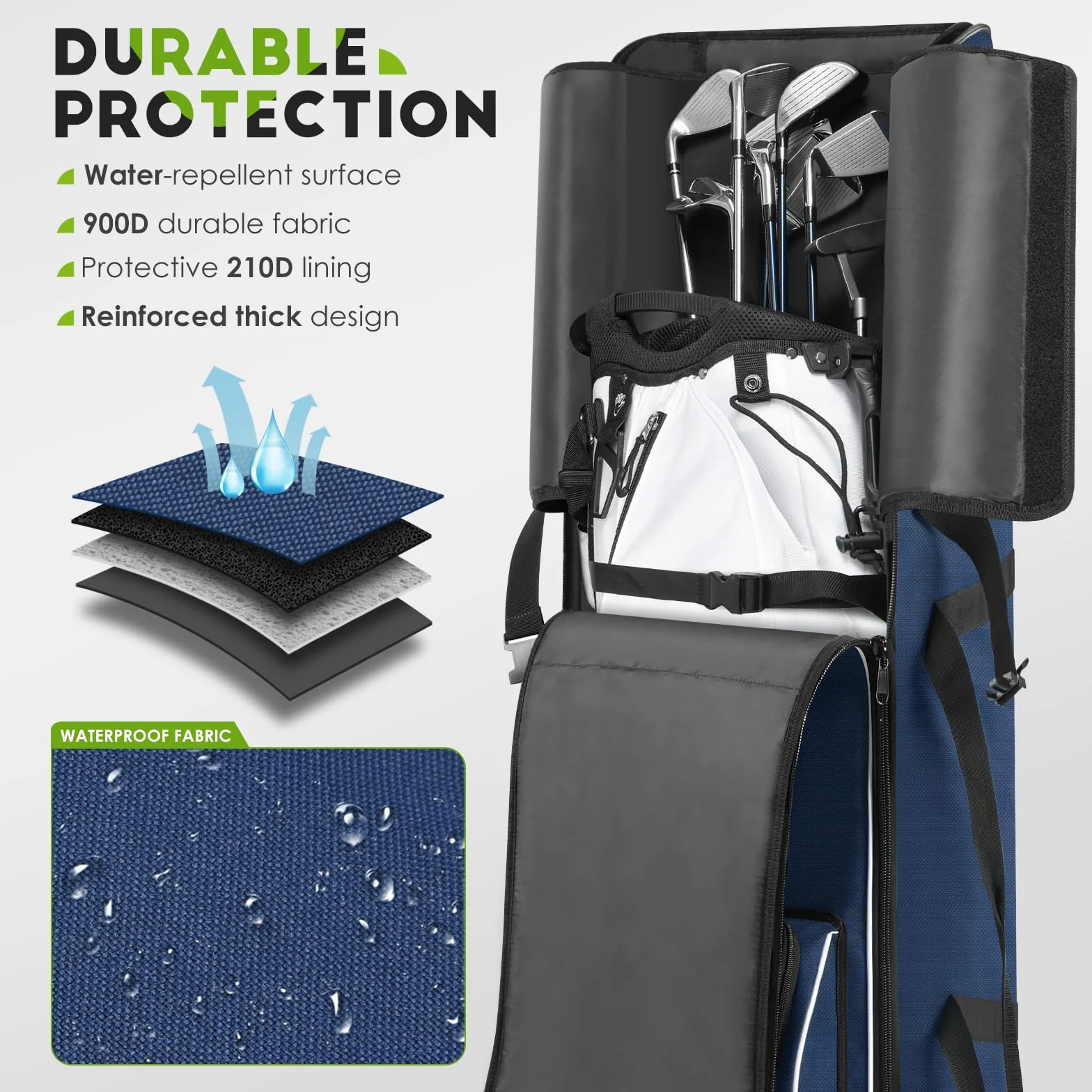 Findway Custodia da Viaggio da Golf con Ruote, Tessuto Oxford 900D Resistente/Impermeabile, Imbottita Cuscino Rimovibile per Protezione Bastoni in Volo, Premium