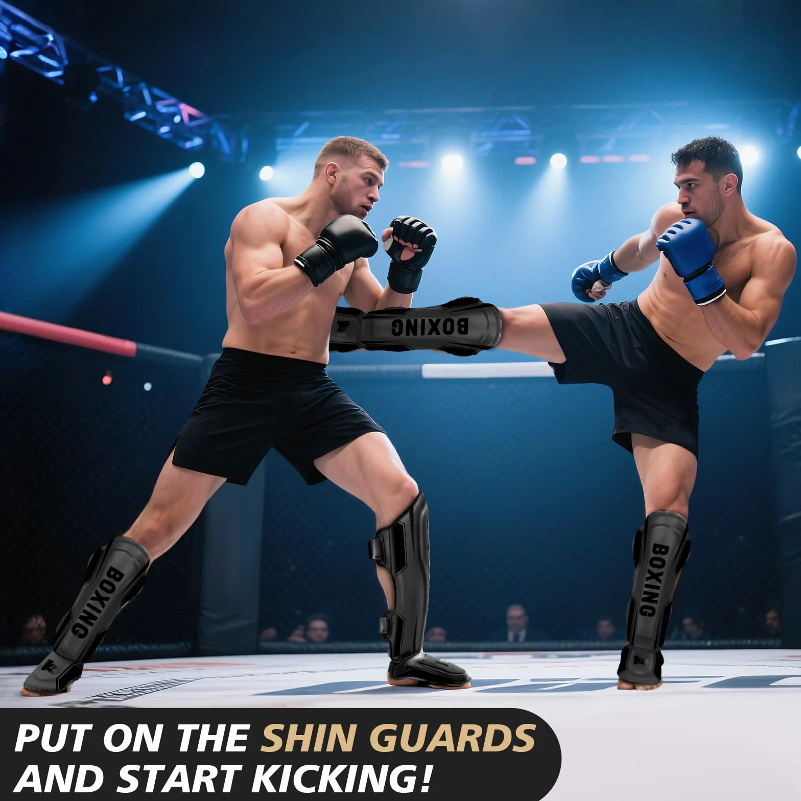 Parastinchi da Kick Boxing Muay Thai Regolabili con Protezione del Collo del Piede per Allenamento MMA