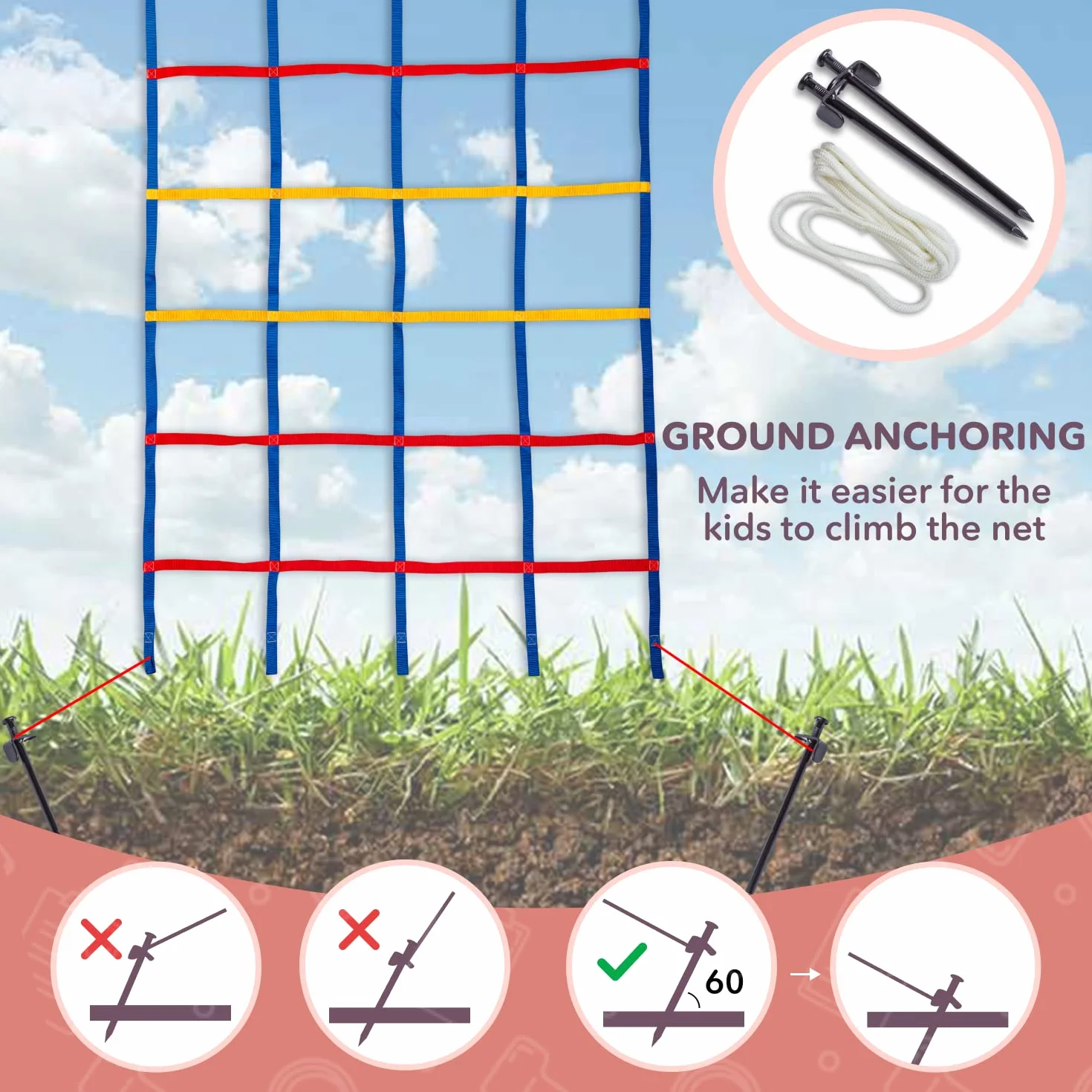 Rete da arrampicata per bambini 2m slackline Ninja accessori ancoraggio a terra