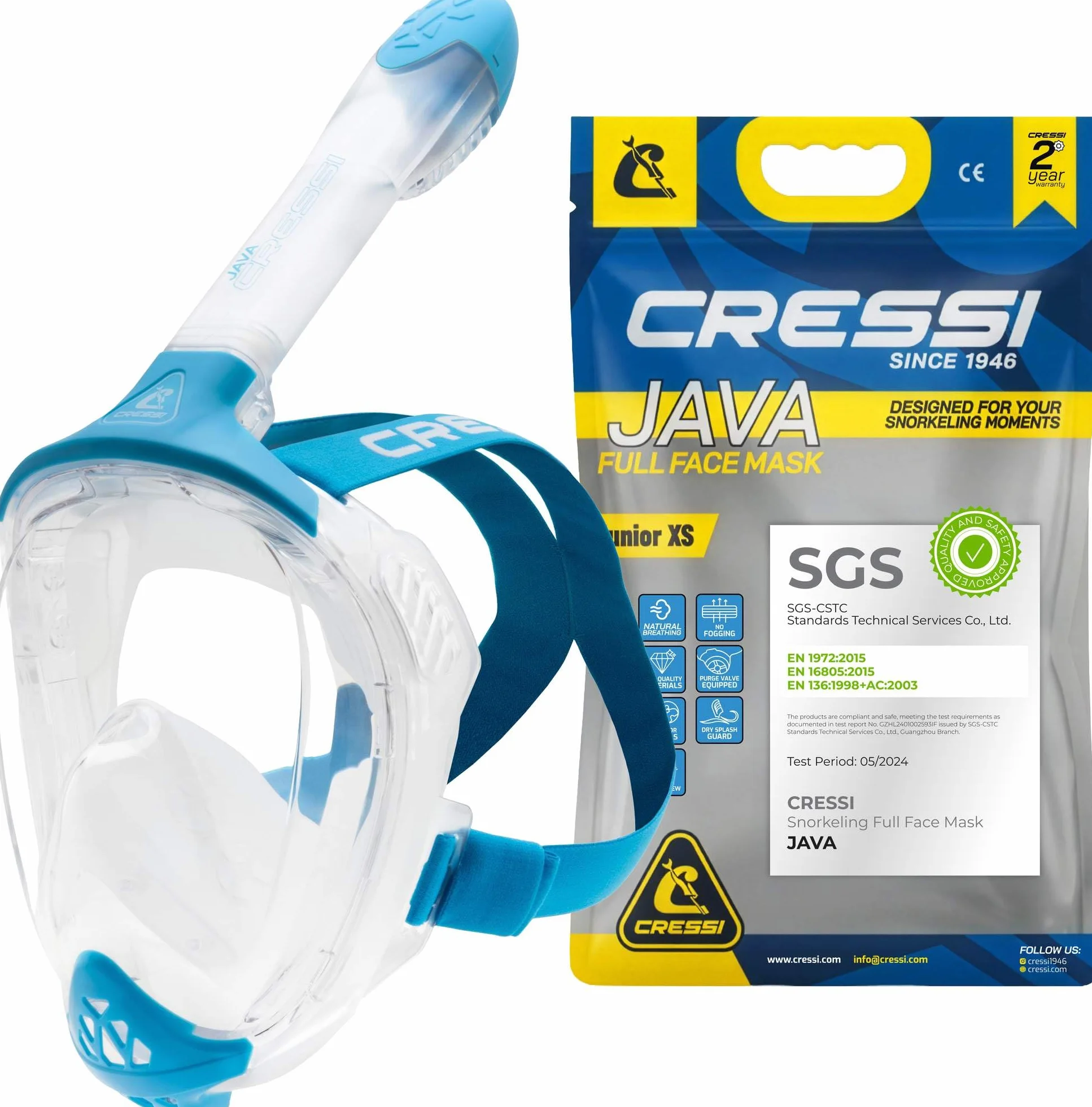CRESSI Java Jr Full Face Mask-Maschera Snorkeling Integrale Compact Fit Kids