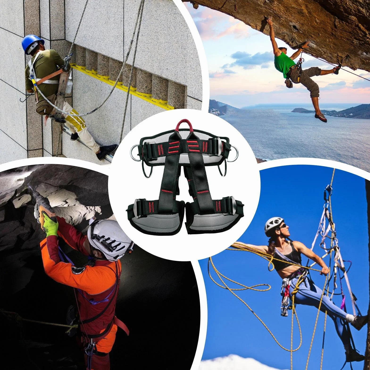 Generico Imbragatura per Arrampicata su Roccia Regolabile, Cintura di Sicurezza per Speleologia e Discesa in Corda Doppia