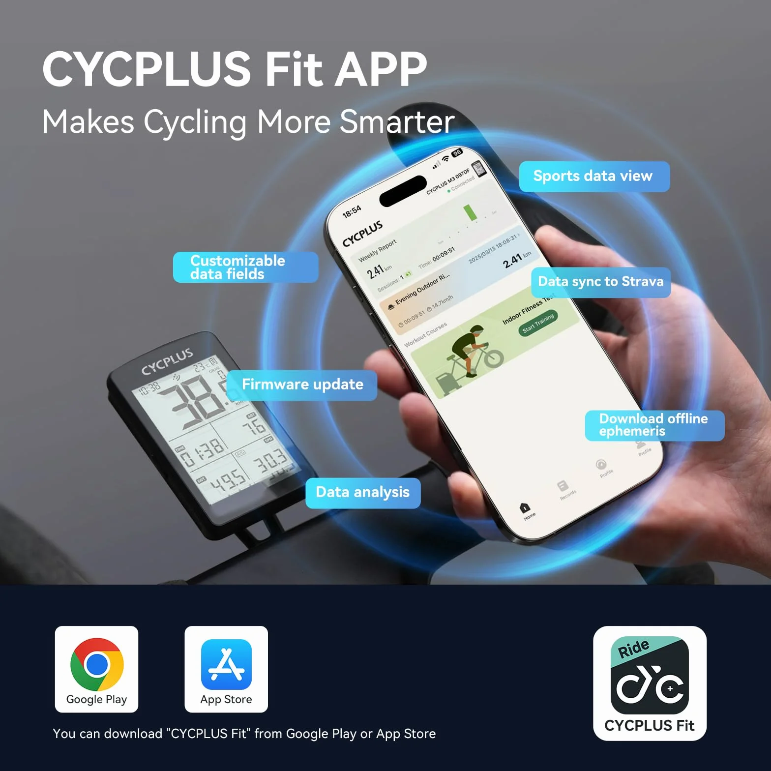 CYCPLUS ANT+ Computer per bicicletta GPS wireless, schermo LCD 2,8 pollici, batteria 100 ore, tachimetro retroilluminazione automatica